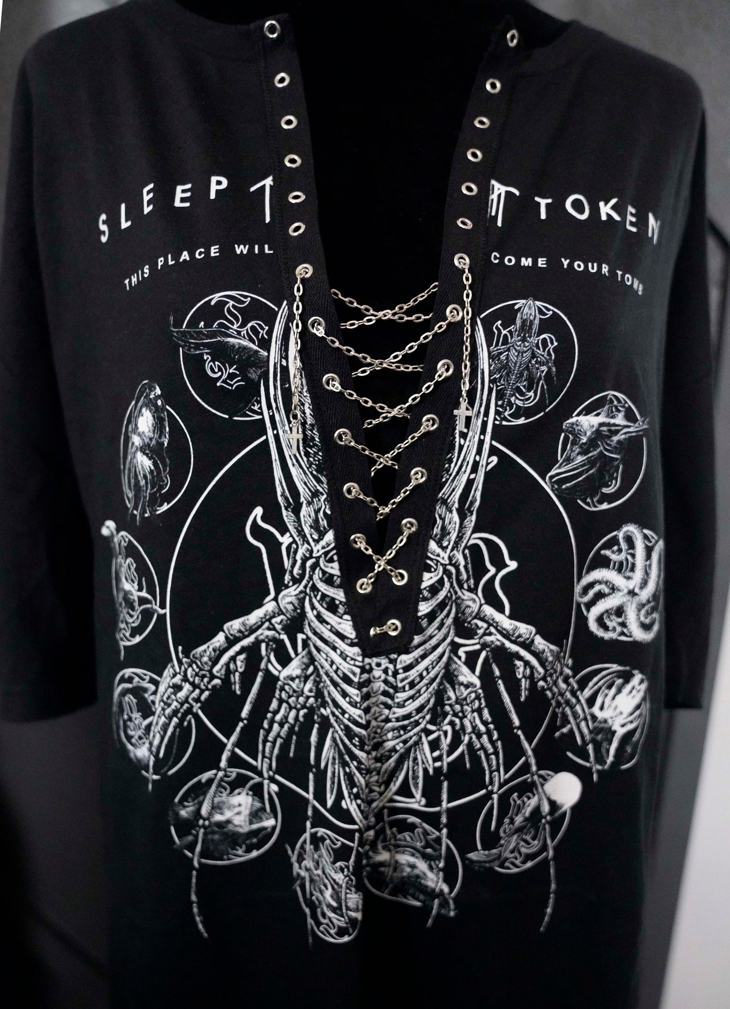 Sleep Token Lace-Up Band Tee: Upcycled Concert Shirt
