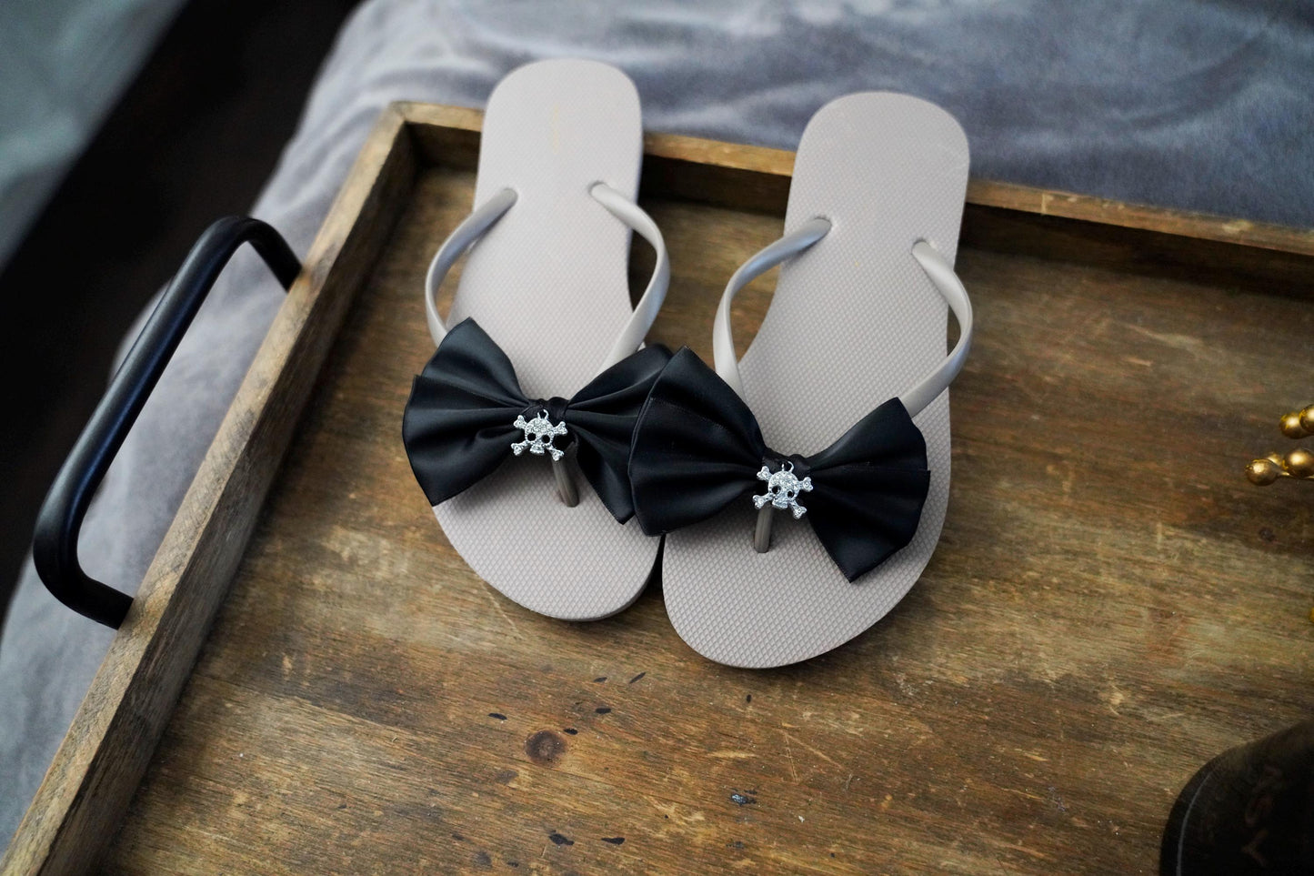 Olivia Paige - Sugar skull stud pyramids Harley skull skulls rockabilly bows Flip Flops shoes