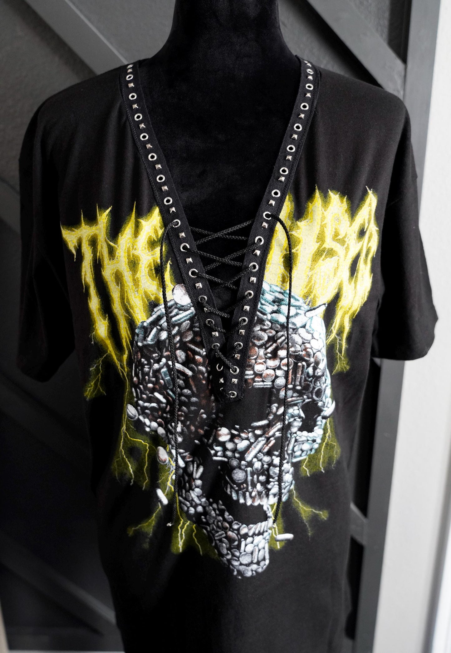 The Used Lace-Up Band Tee: Upcycled Concert Shirt with Studs