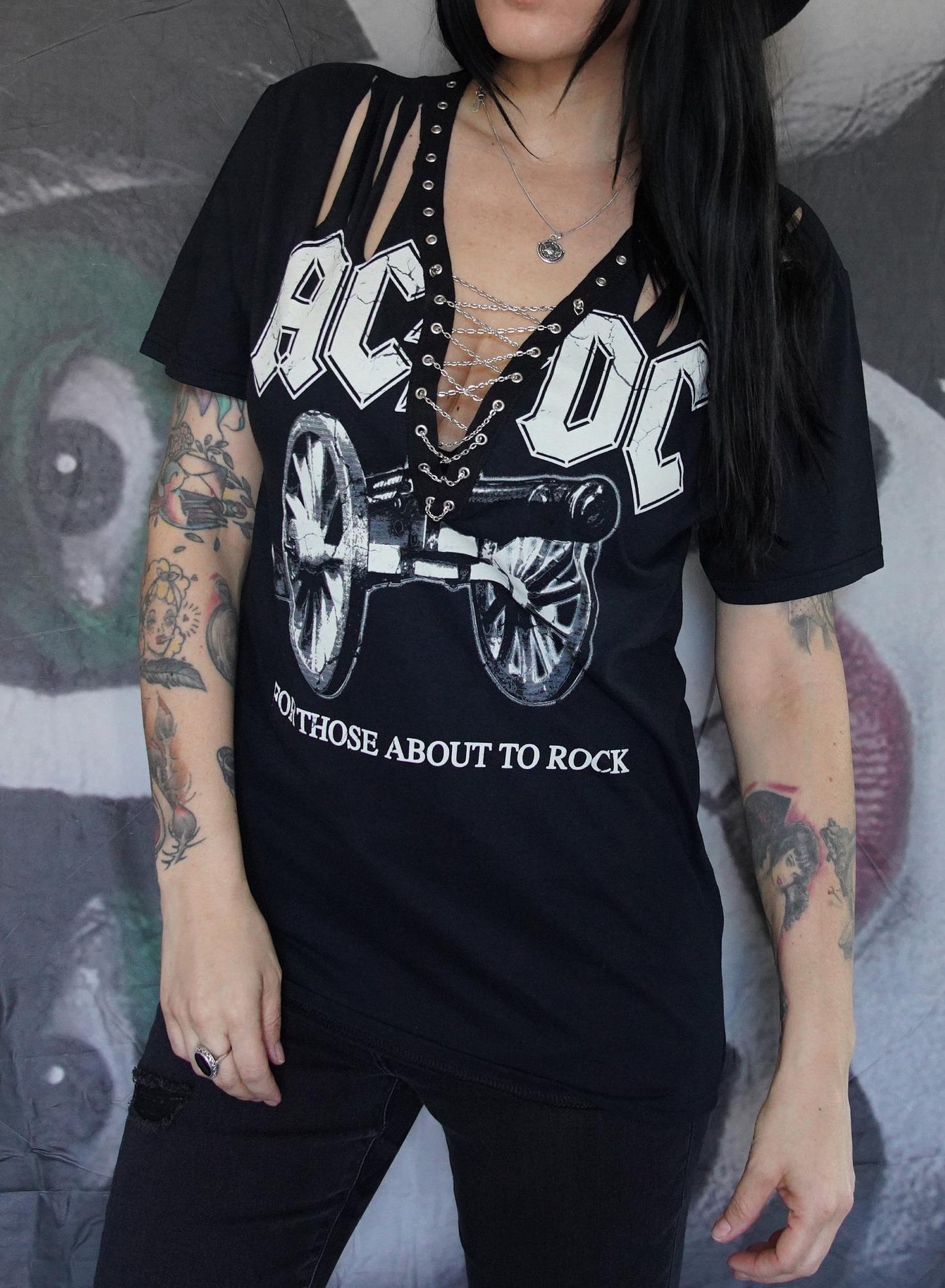 AC/DC Lace-Up Band Tee Concert Shirt