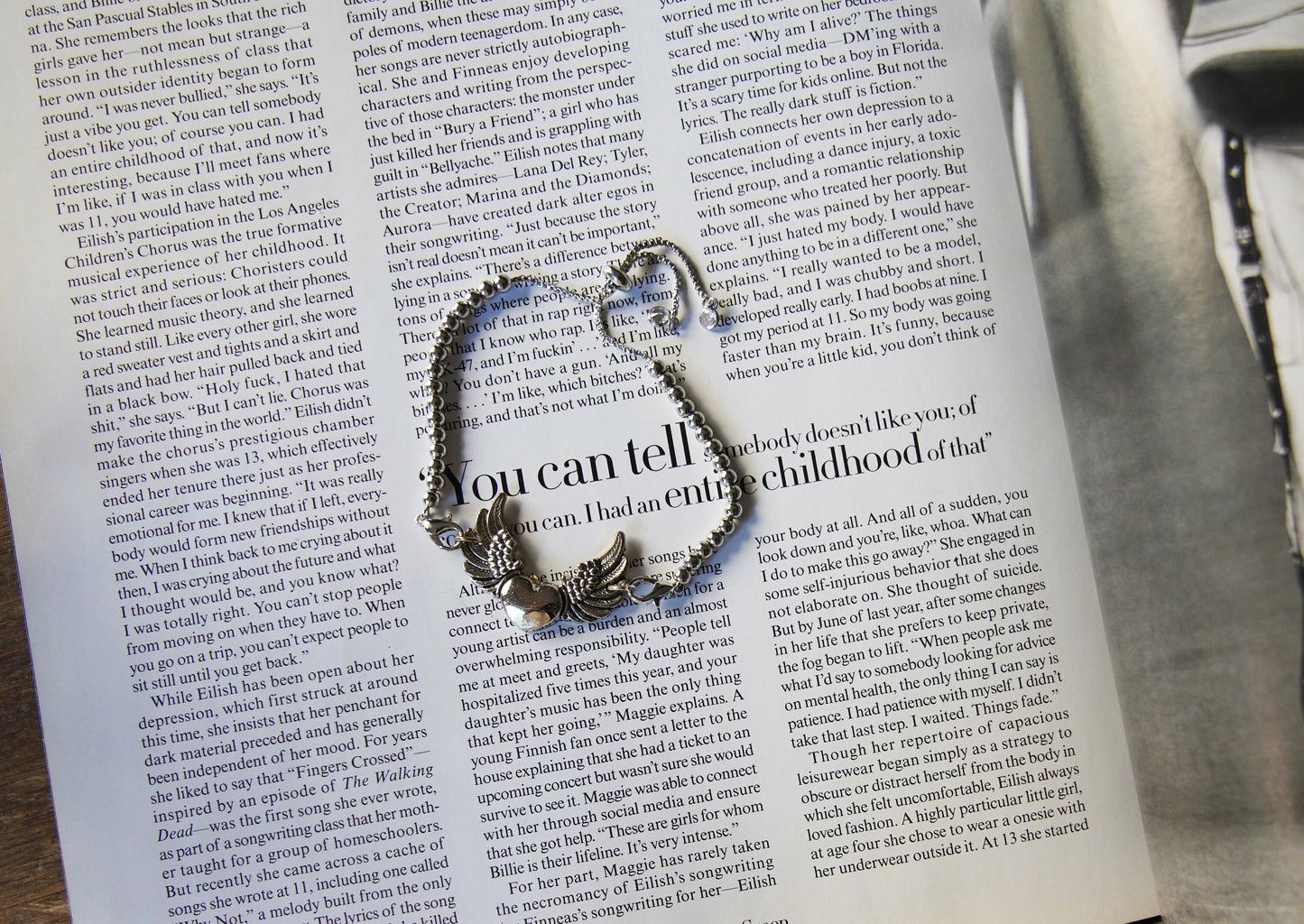 Olivia Paige -Heart Wings Silver Rockabilly bracelet silver beads