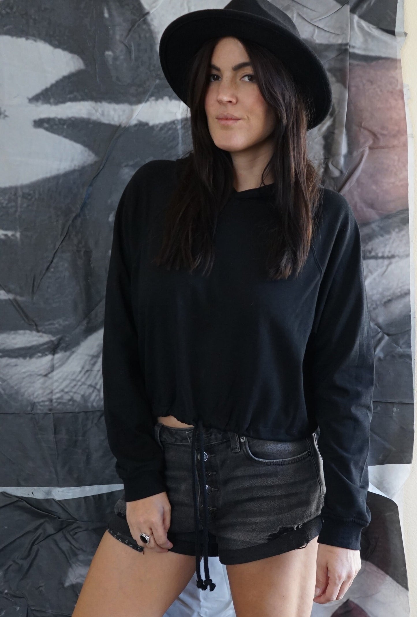 Olivia Paige Black Sweatshirt Gold wings angel crop top hoodie