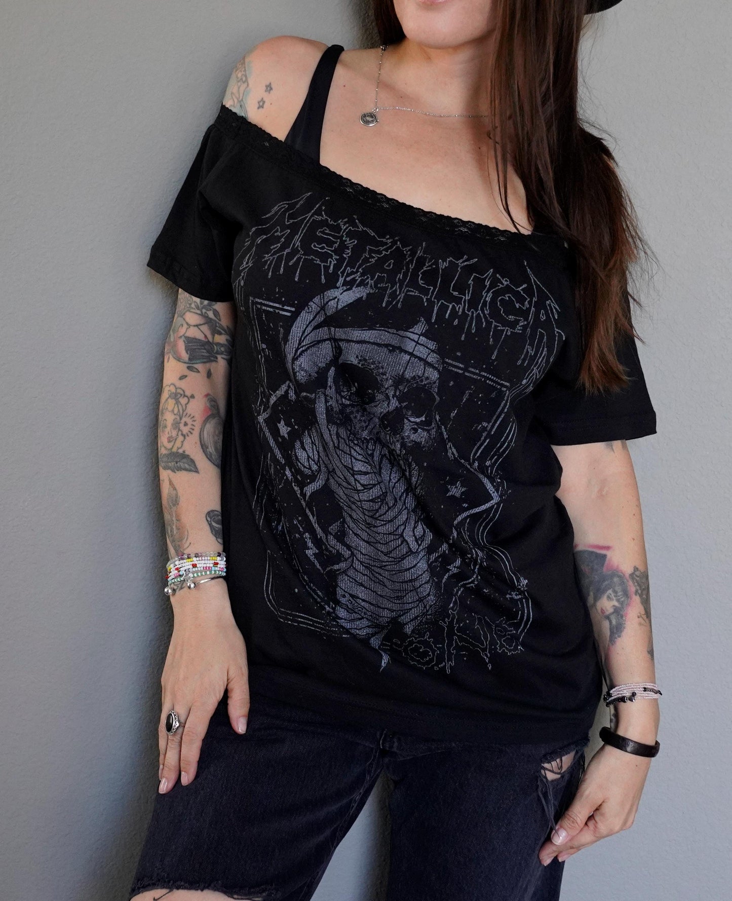 Lace-Up Metallica Band Tee: Upcycled Concert Shirt