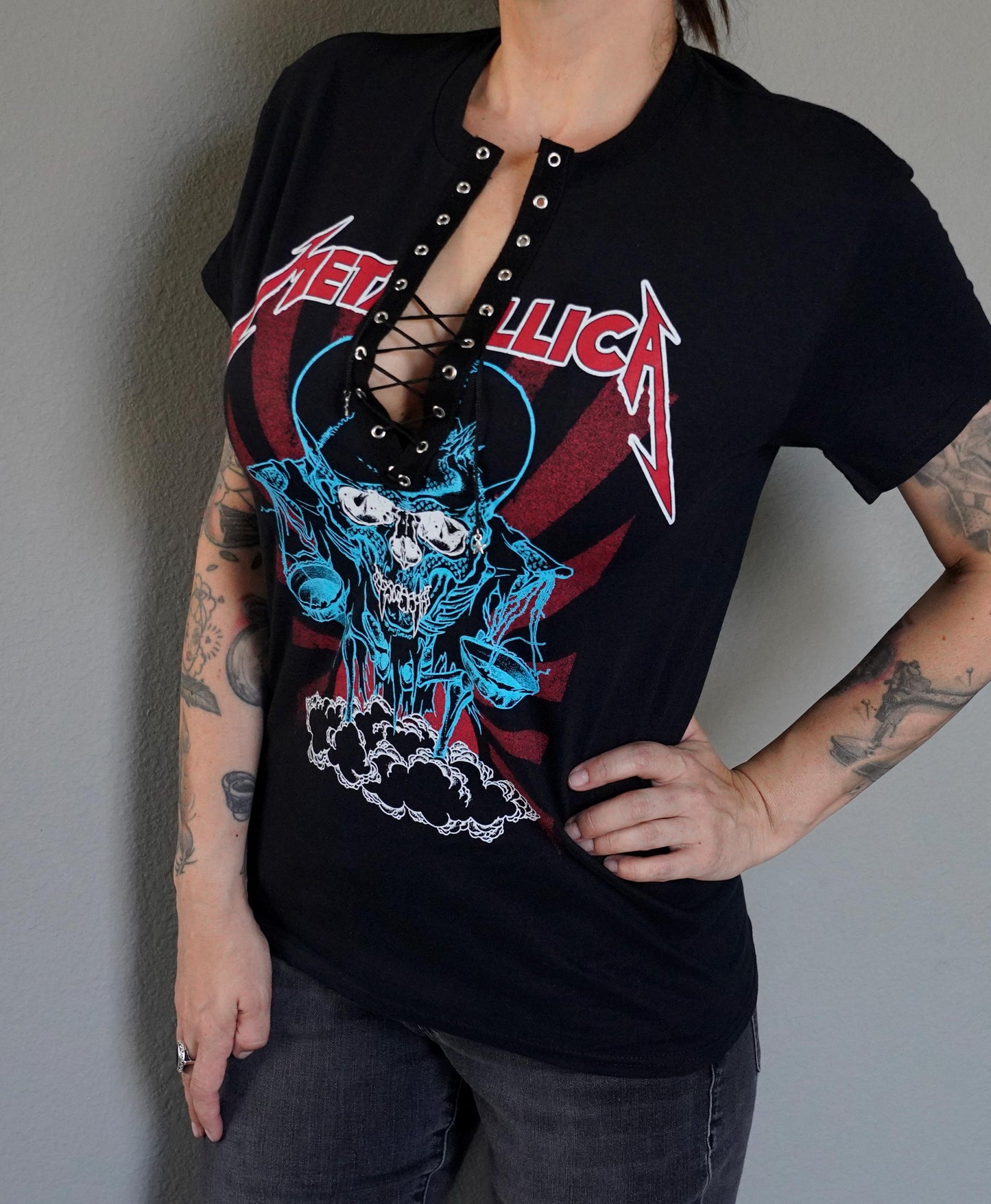 Lace-Up Metallica Band Tee: Reworked Concert Shirt