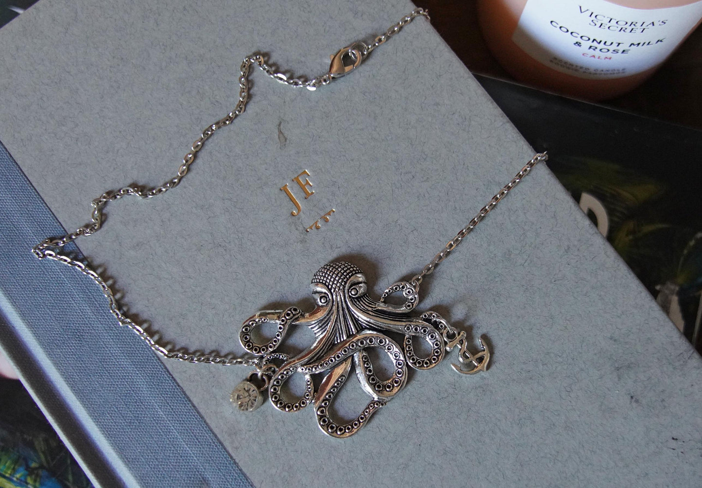 Olivia Paige -Silver Rockabilly steampunk punk rock navy octopus necklace