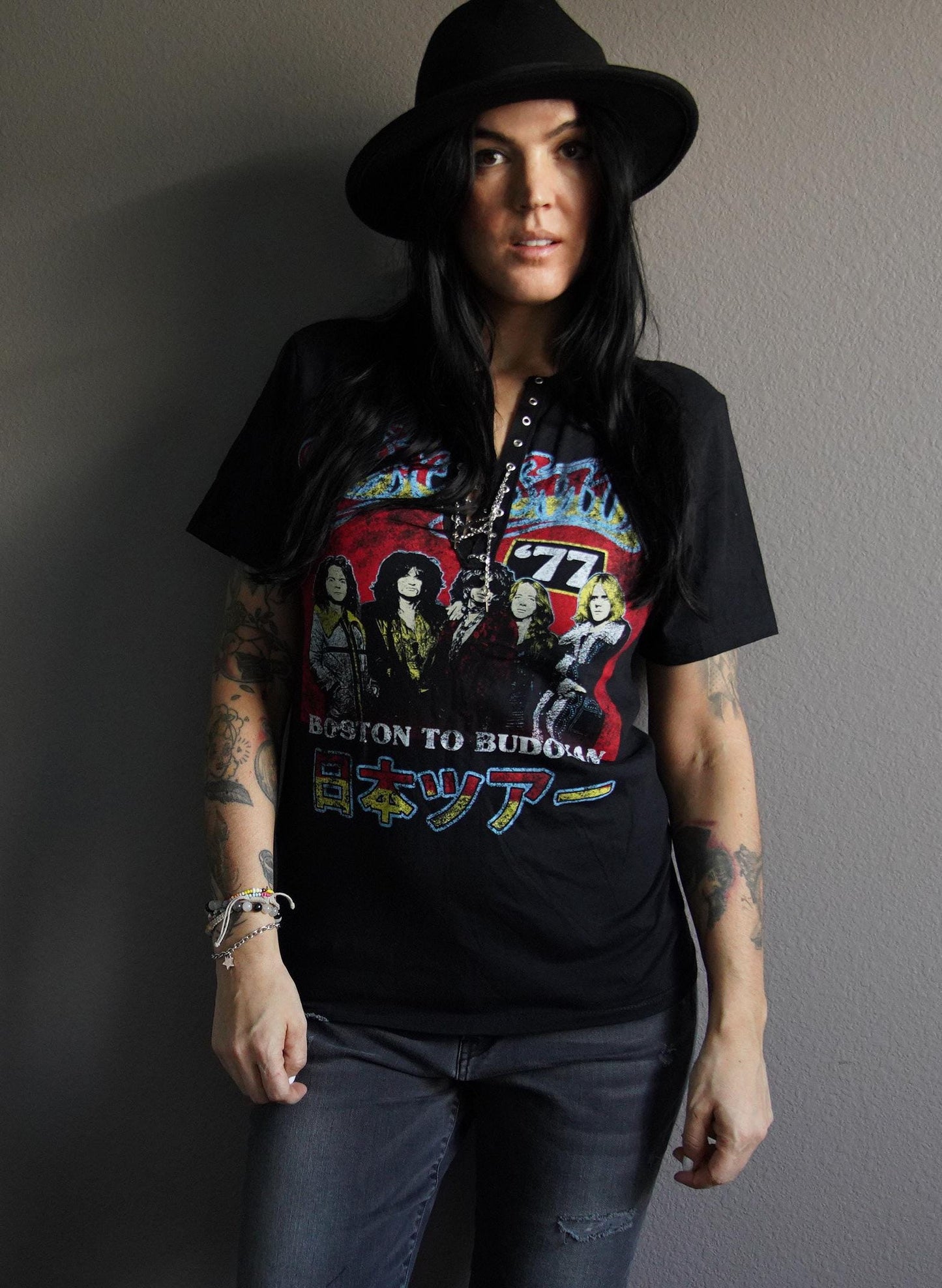 Aerosmith Lace-Up Band Tee: Upcycled Concert T-Shirt