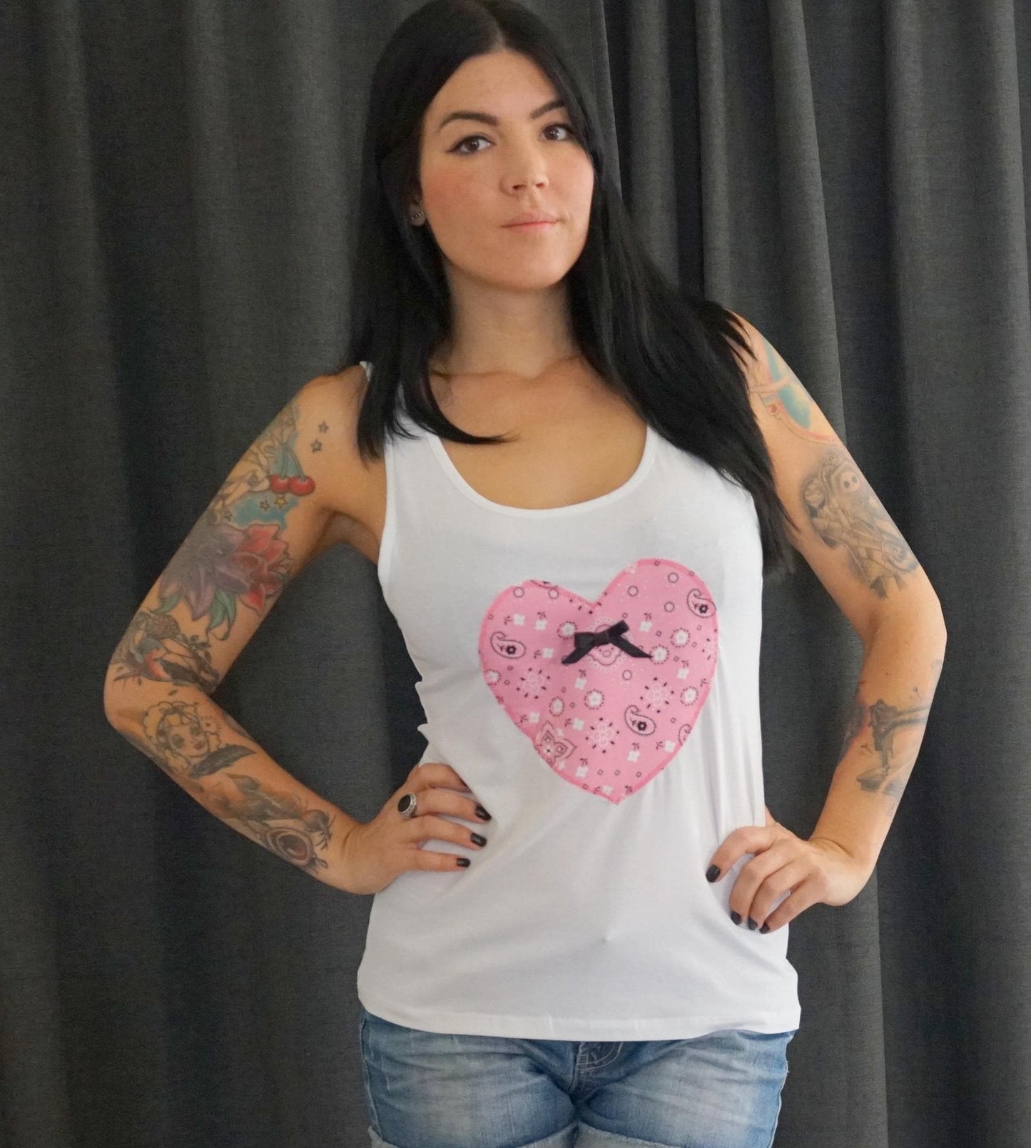 Olivia Paige -Heart bandana studded Pin up bow tank top rockabilly Festival Fashion