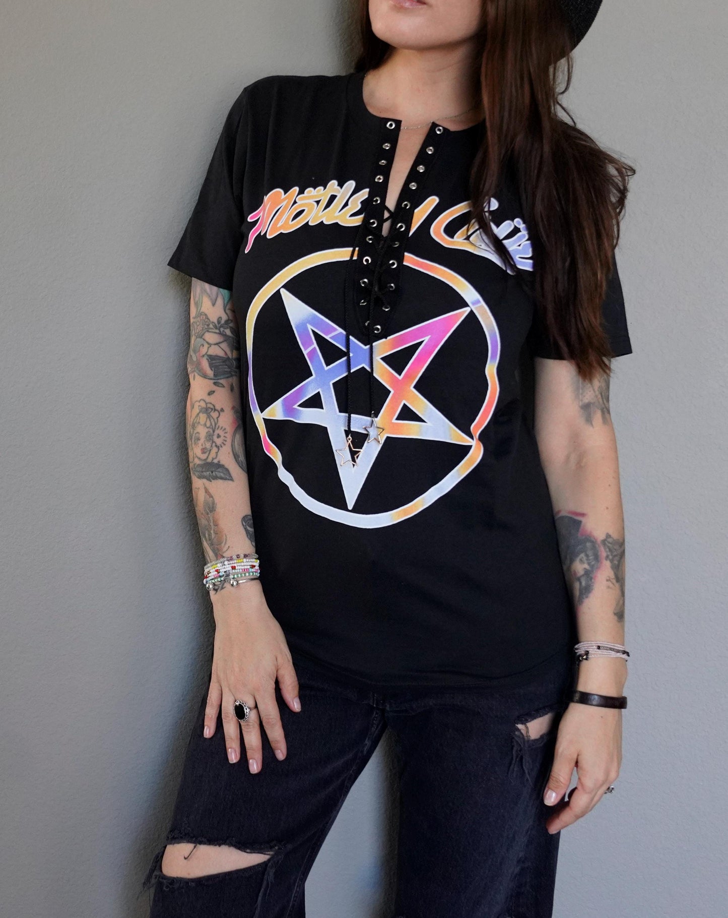 Motley Crue Lace-Up Band Tee: Upcycled Concert Shirt