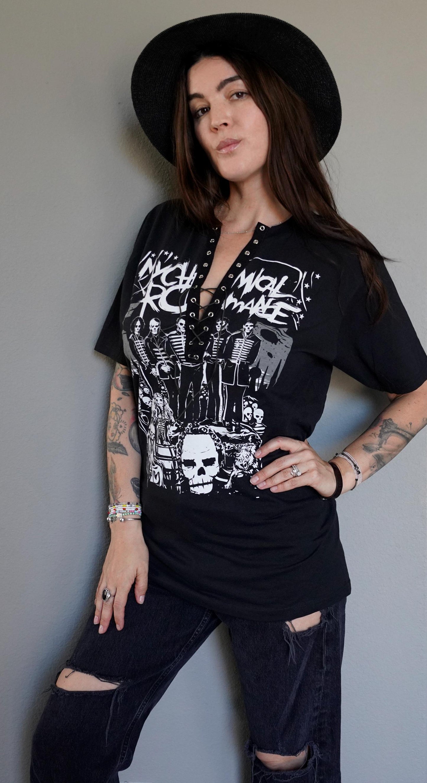 My Chemical Romance Lace-Up Band Tee: Upcycled Concert Shirt