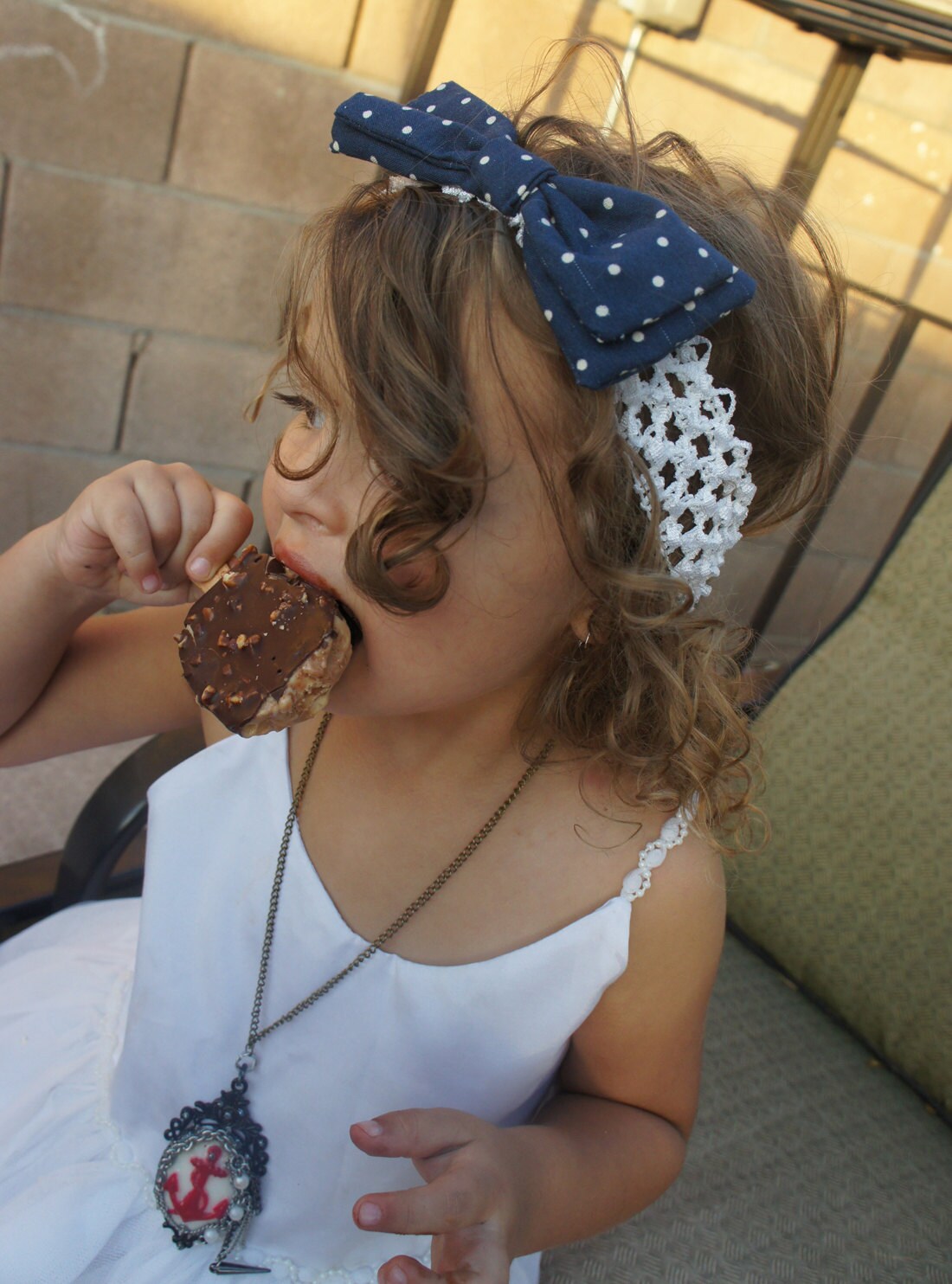 Olivia Paige -Pin up baby girl Sailor Navy polka dot bow HEADBAND