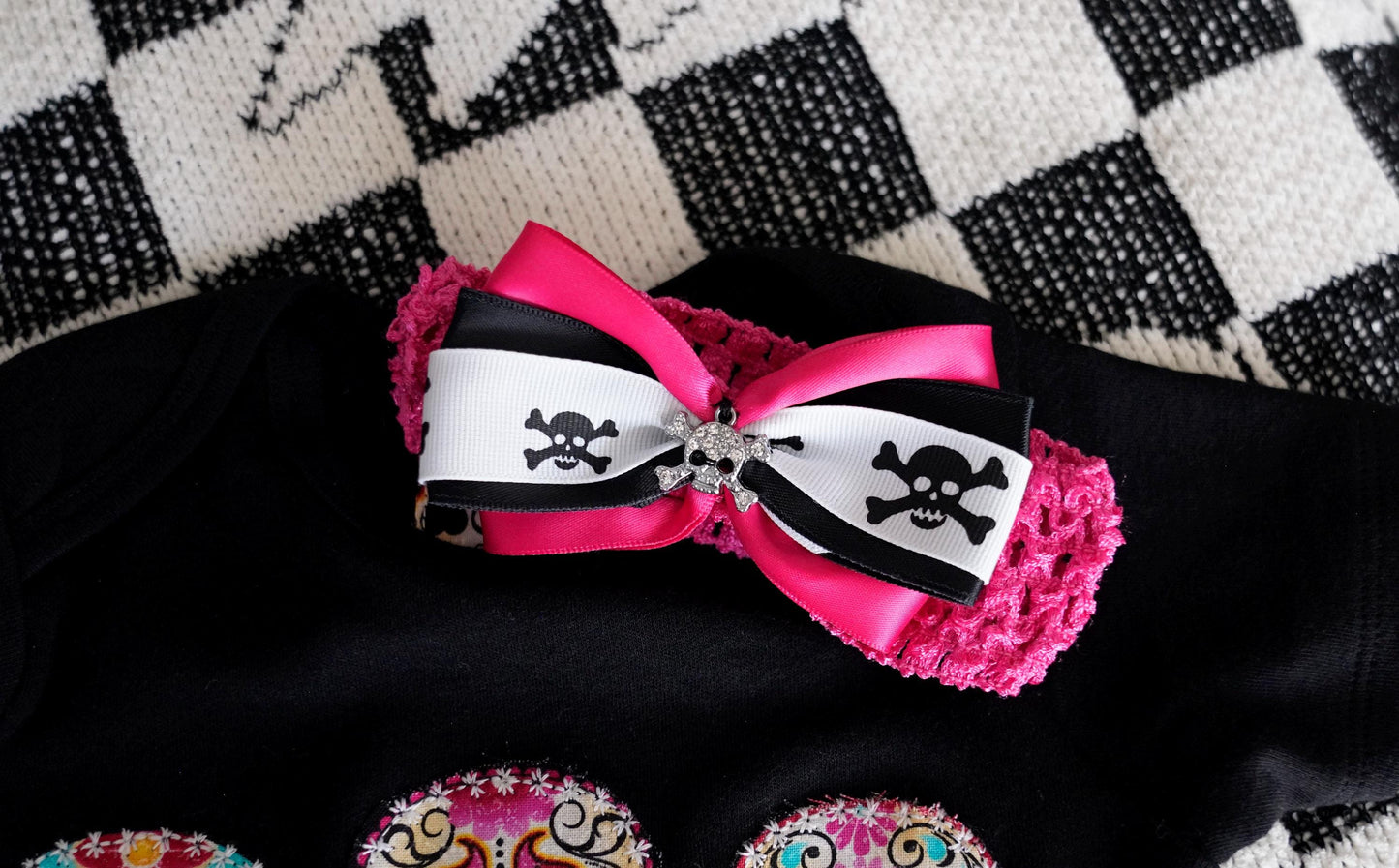 Sugar Skull Baby Bodysuit: Rockabilly Punk Outfit with Hair Bow