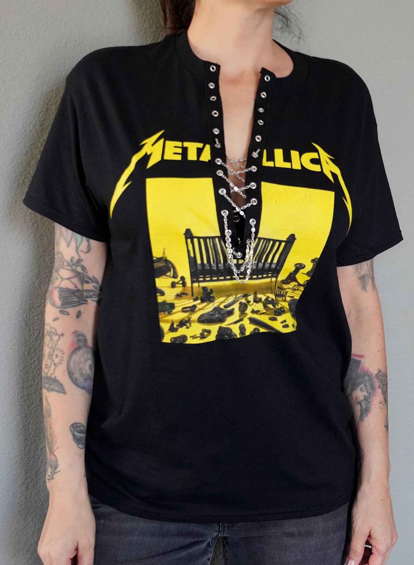 Metallica Lace-Up Band Tee: Upcycled Concert Shirt