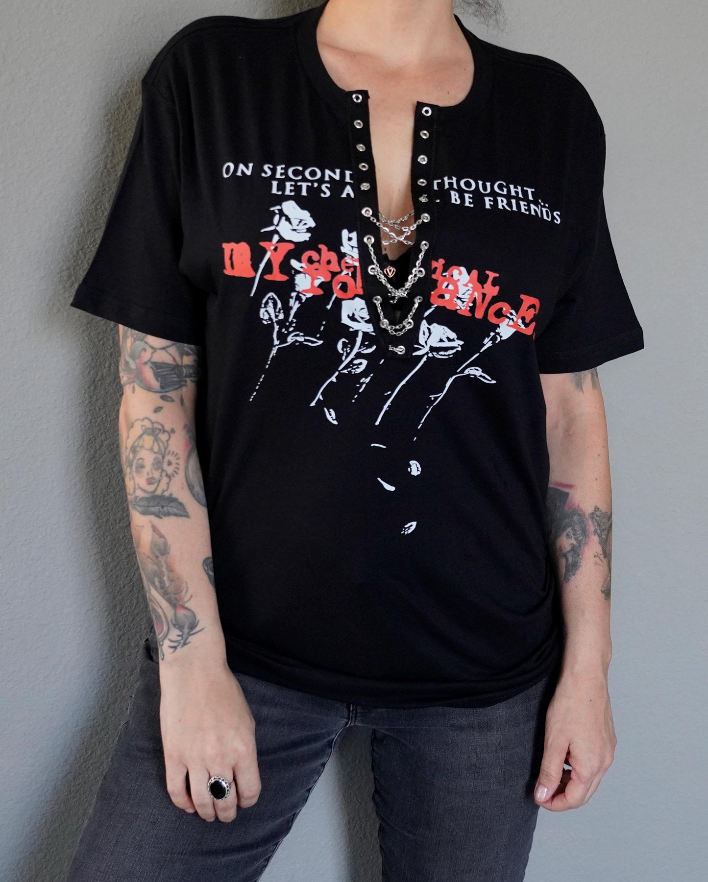 My Chemical Romance Lace-Up Band Tee: Upcycled Concert Shirt