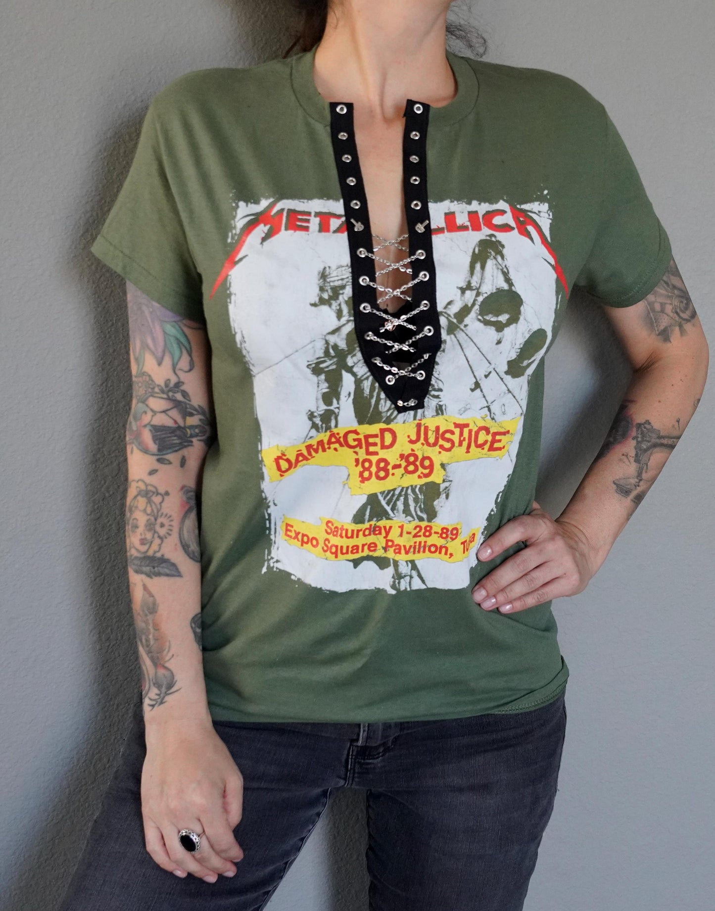 Lace-Up Metallica Concert Tee: Upcycled Band Shirt