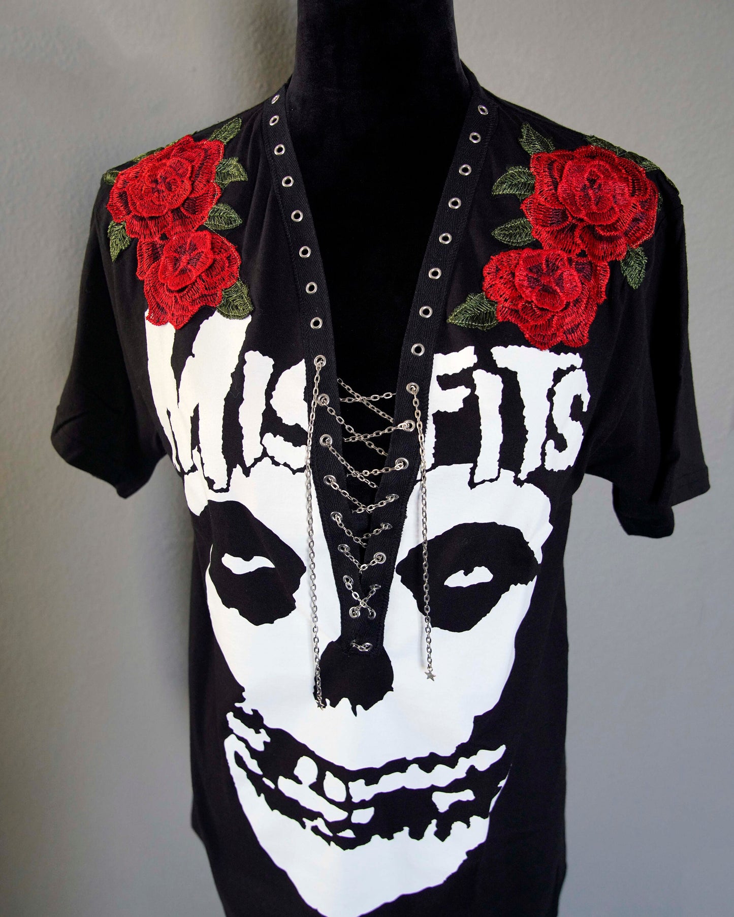 Misfits Lace-Up Band Tee with Roses: Upcycled Concert Shirt