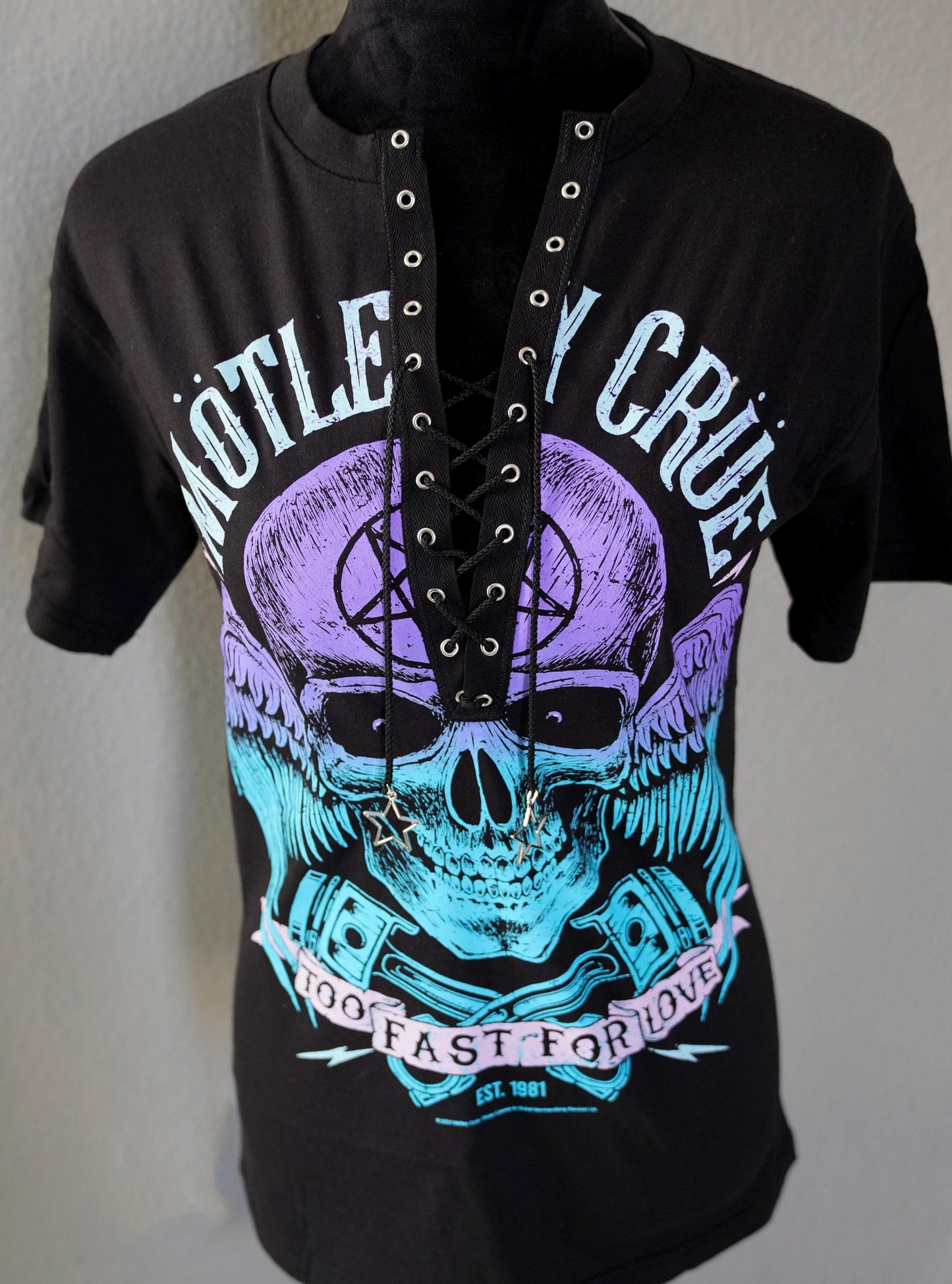 Motley Crue Lace-Up Band Tee: Upcycled Concert Shirt