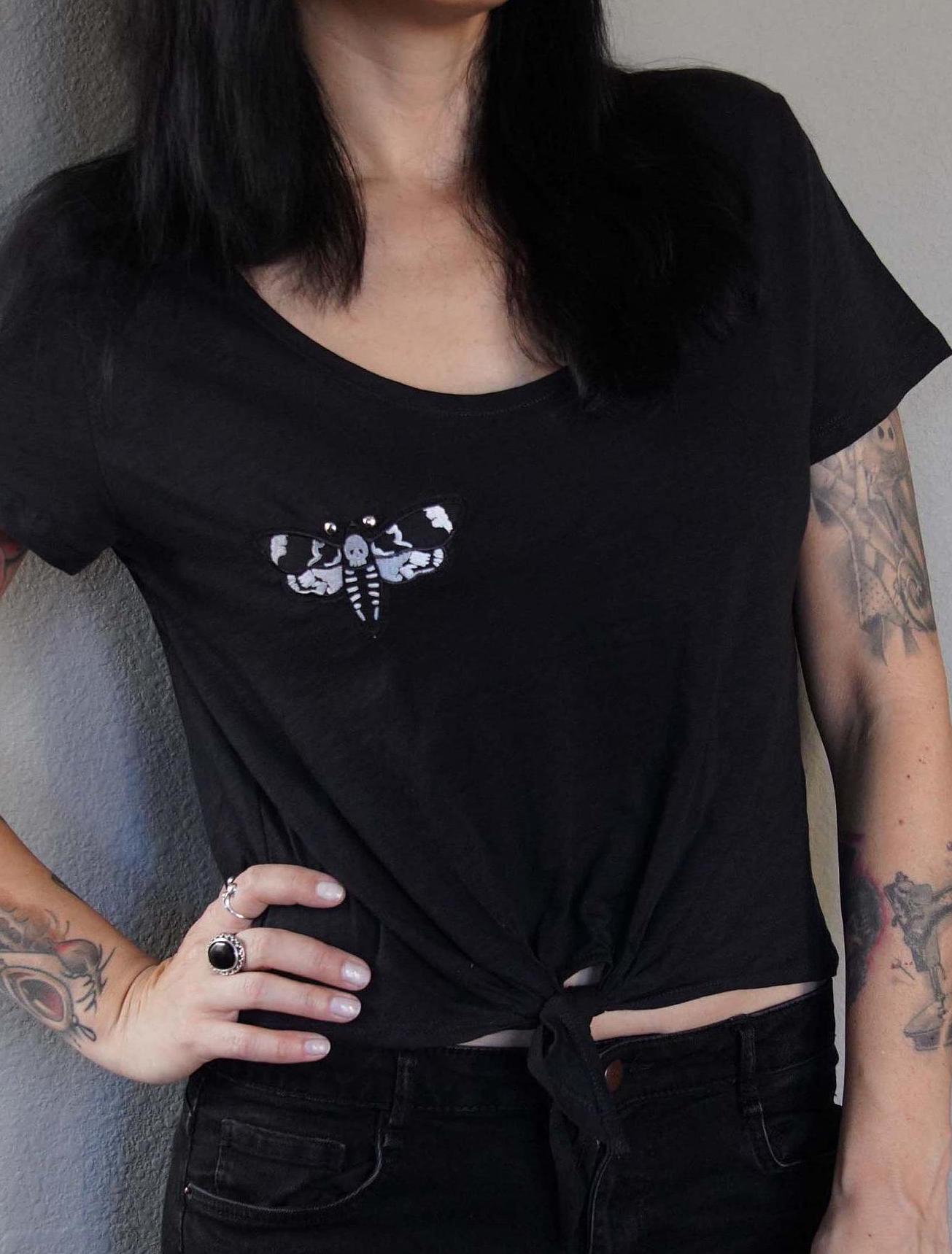 Olivia Paige Clothing - Black shirt Death Moth tattoo crop top Tee