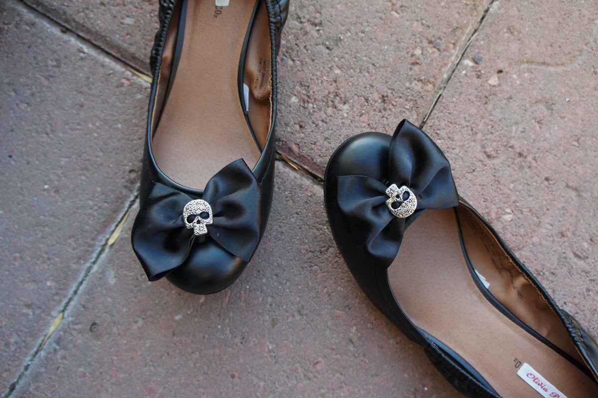 Olivia Paige - Black satin Bows Sugar skull shoe Clips