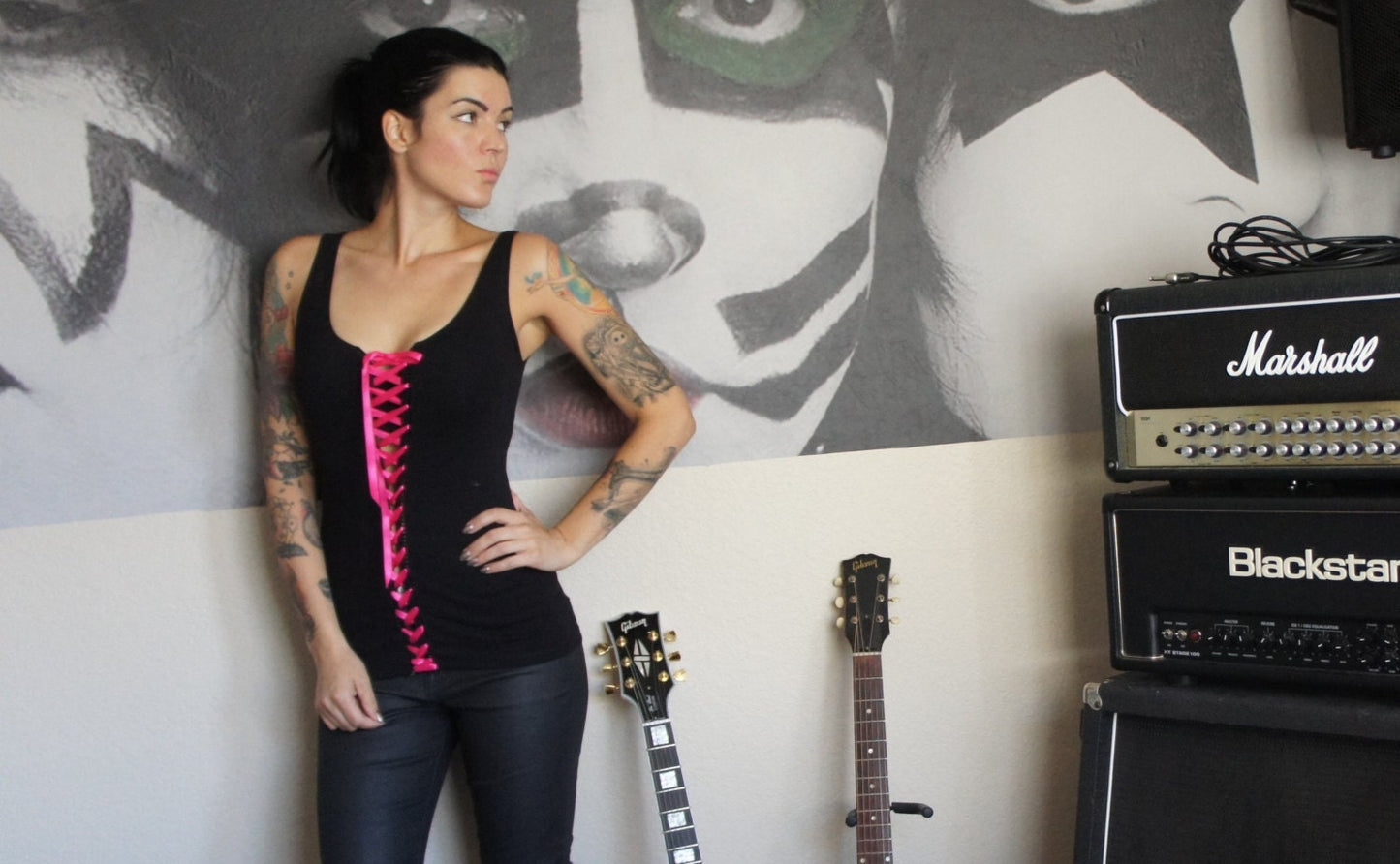 Lace-Up Corset Tank Top: Punk Rock Satin Ribbon Lacing