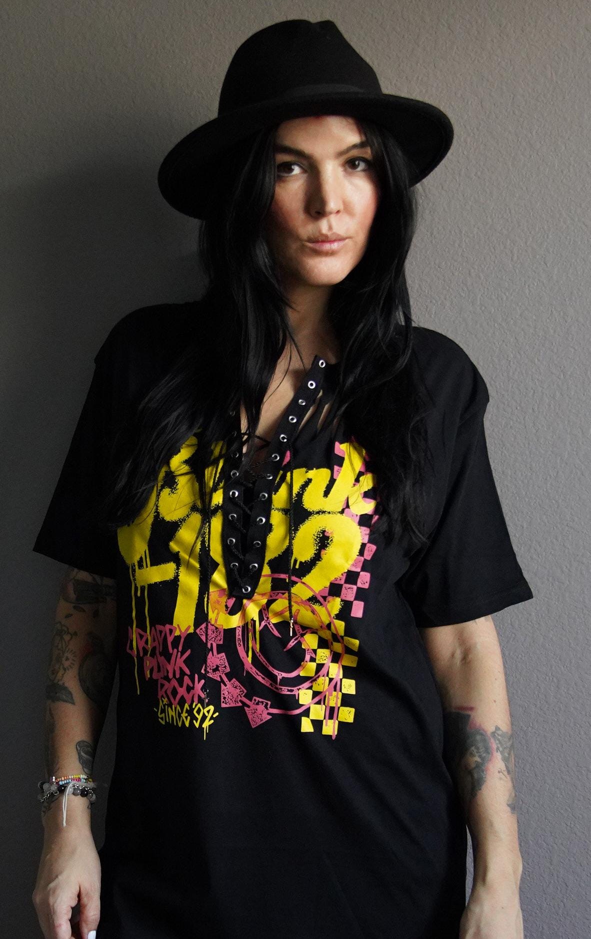 Blink 182 Lace-Up Band Tee - Upcycled Concert Shirt
