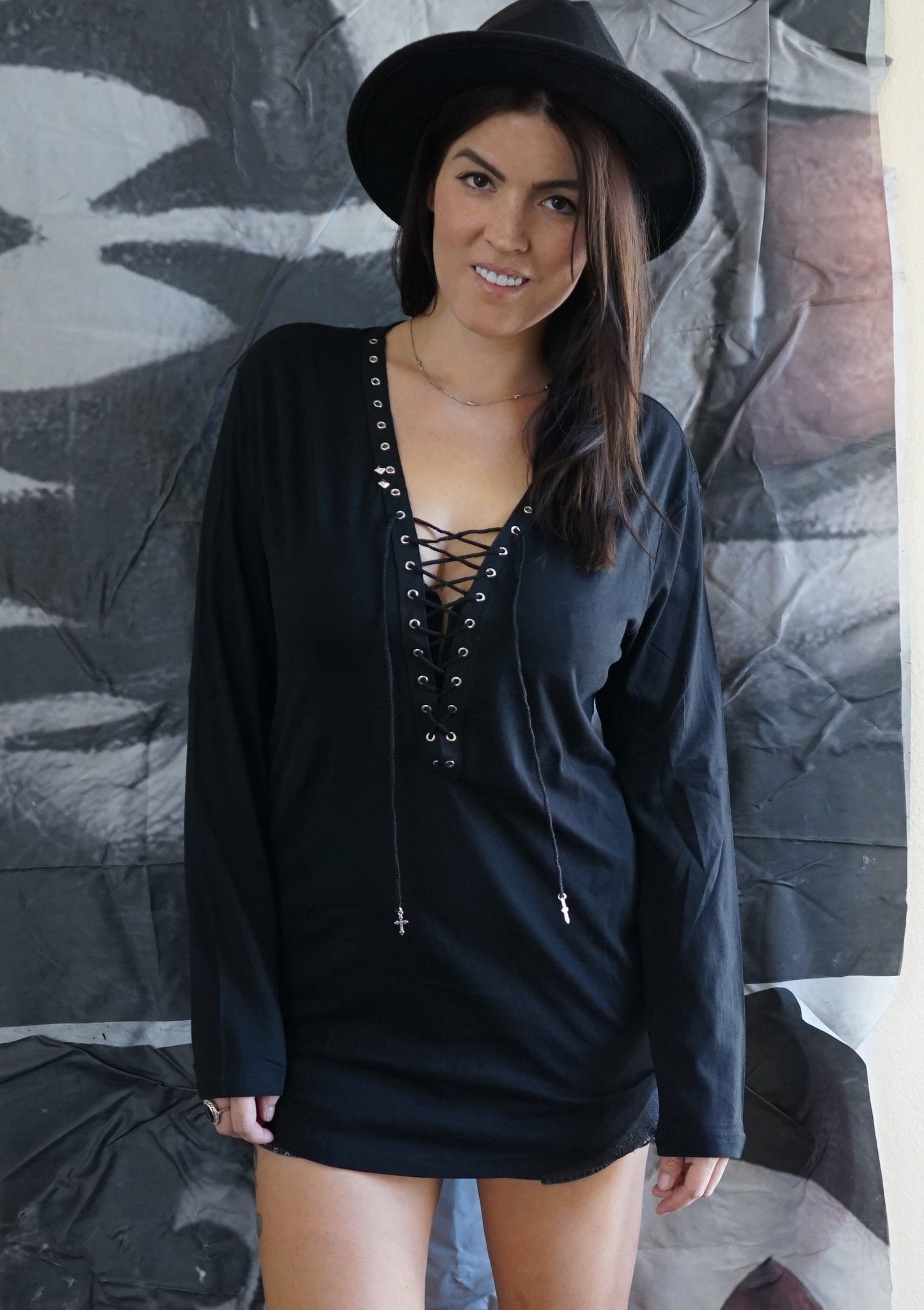 Hand-Altered Punk Rock Lace-Up Long Sleeve Shirt