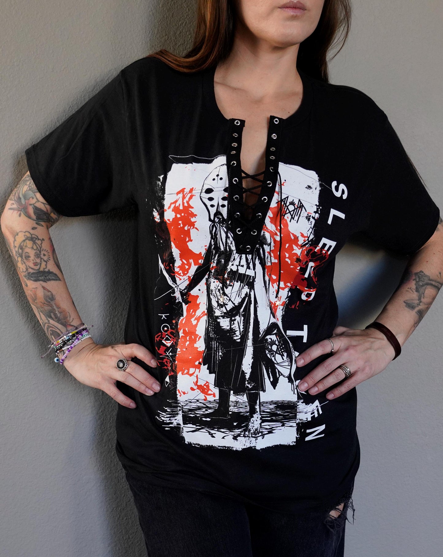 Sleep token Concert band shirt with front lace up with string Music Tee Rock