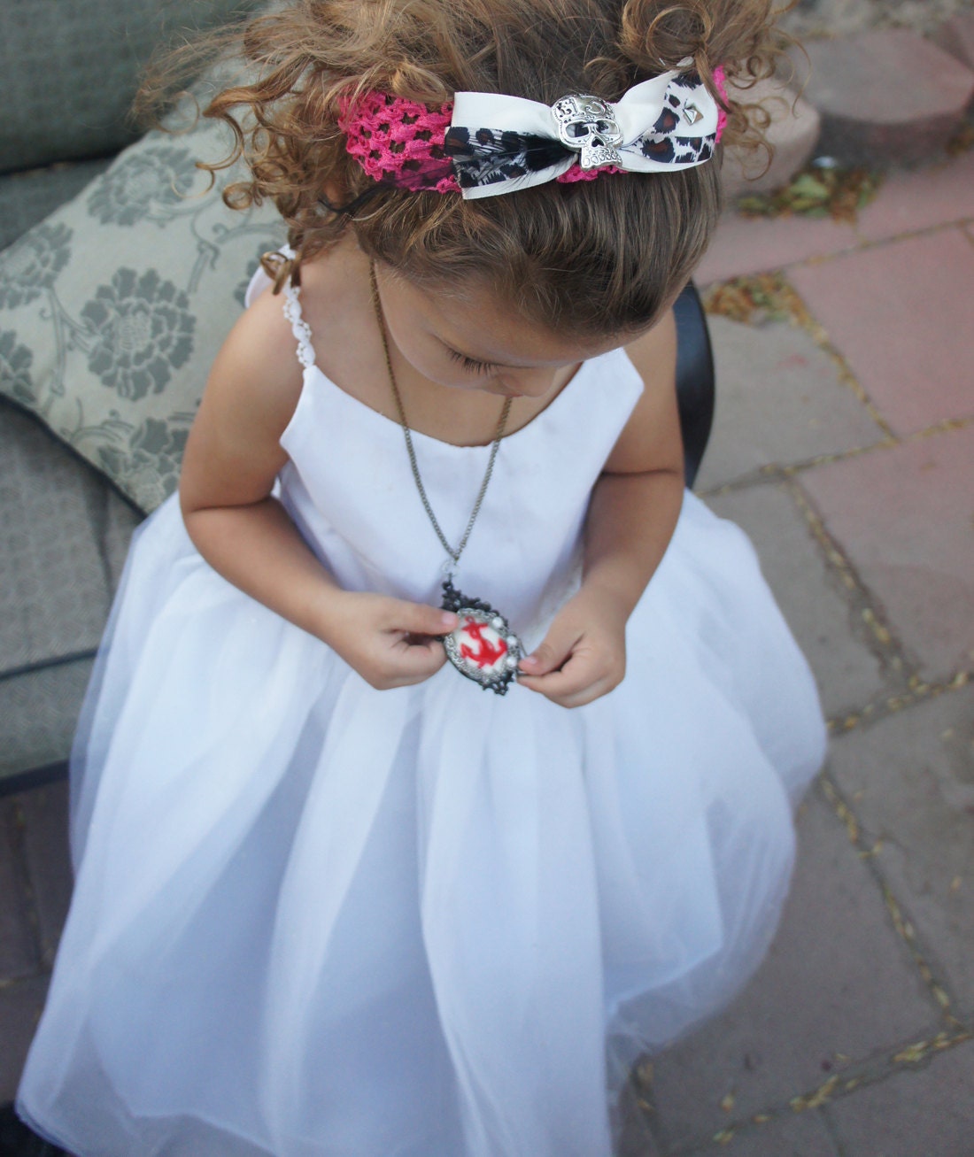Olivia Paige - Little Sugar skull baby rockabilly infant HEADBAND with feather