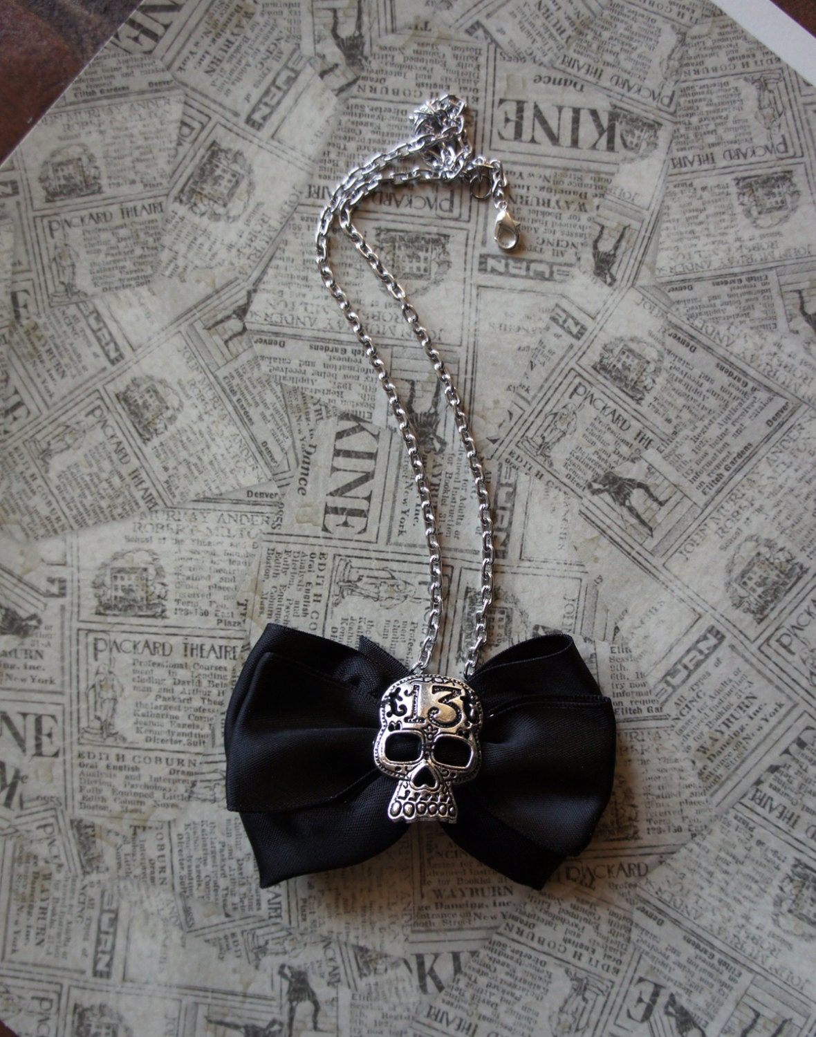 Olivia Paige Sugar skull satin bow 13 necklace Pin up rockabilly
