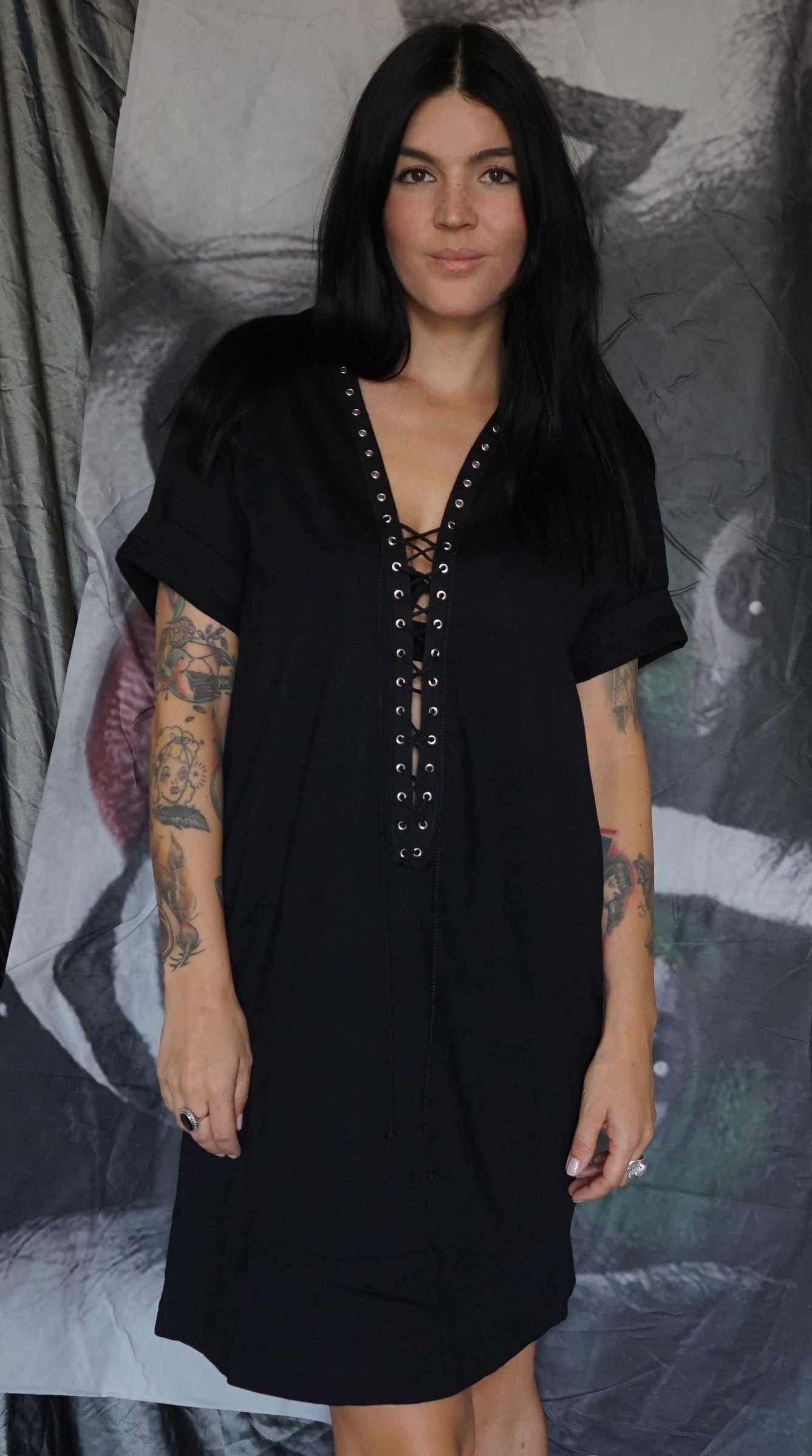 Olivia Paige -  Long Tee shirt  Dress Tunic with lace up