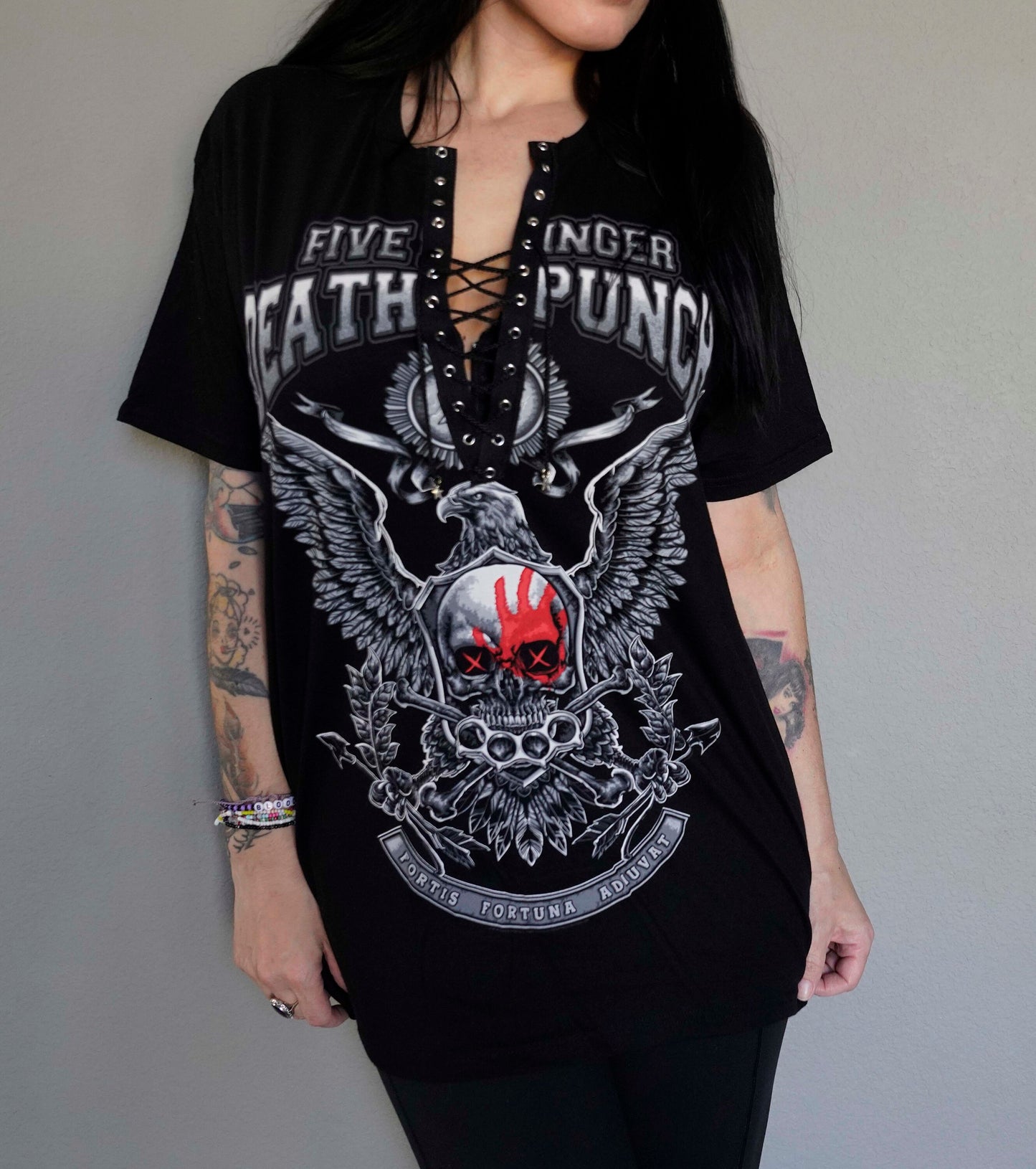 Five Finger Dead Punch concert Music festival band crew Tee Shirt, T-Shirt, Lace Up Band Tee Tour