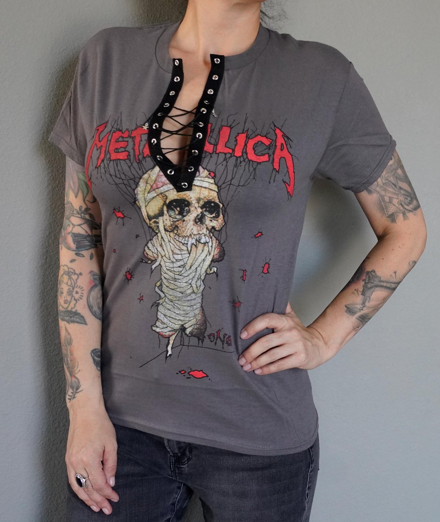 Metallica Lace-Up Band Tee: Reworked Concert Shirt