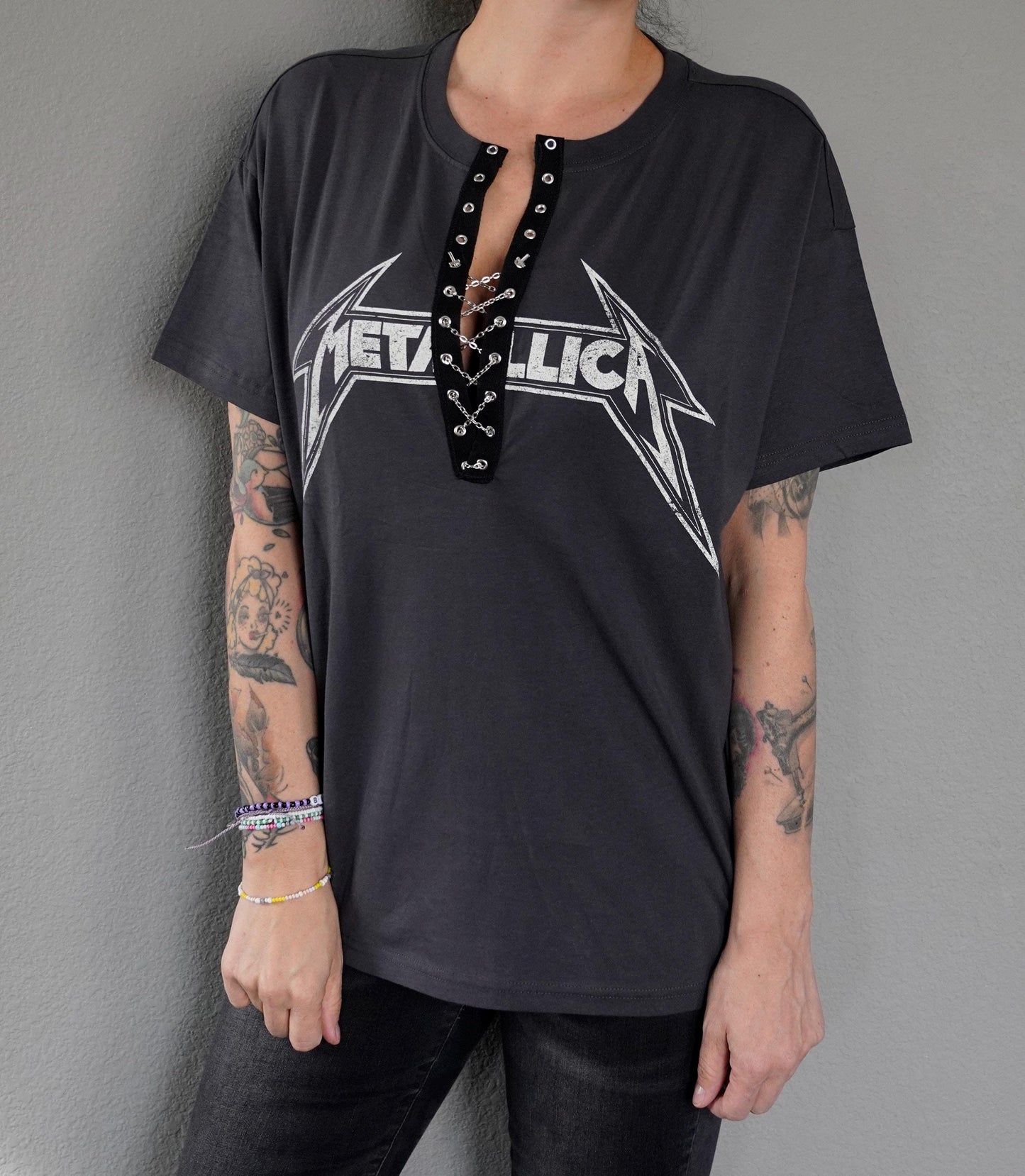 Lace-Up Metallica Concert Tee: Upcycled Band Shirt