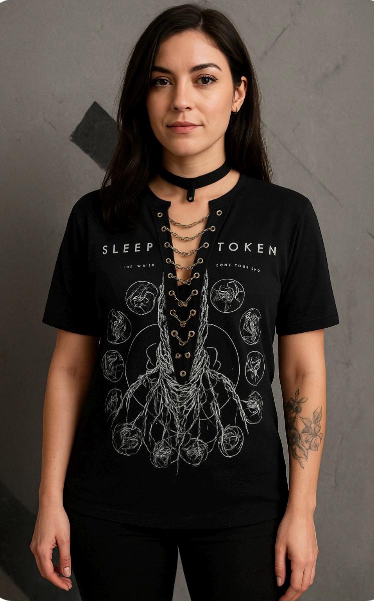 Sleep Token Lace-Up Band Tee: Upcycled Concert Shirt