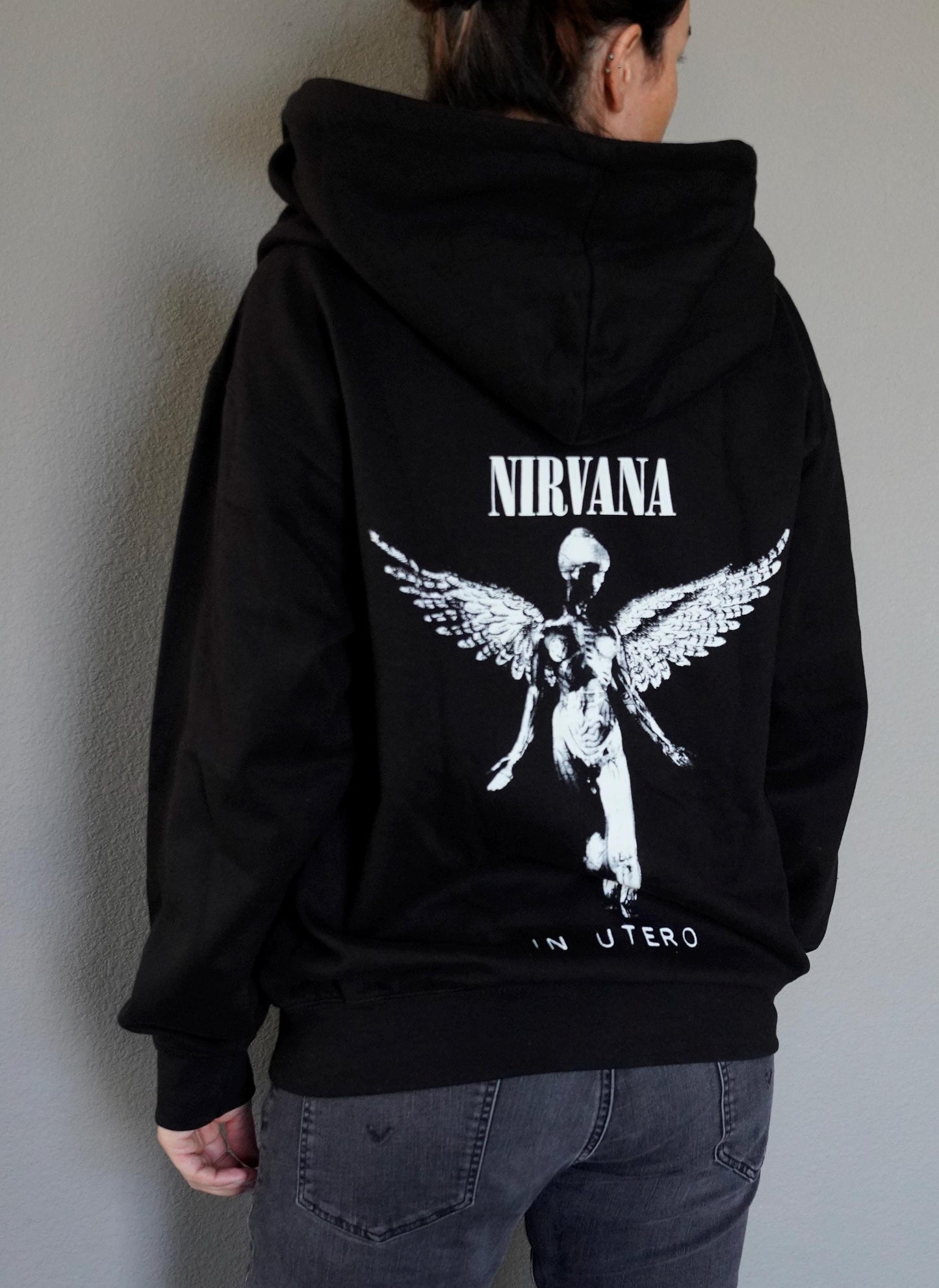 NIRVANA Sweatshirt Top with lacing lace up Black Satin Ribbon  Band Top Hoodie