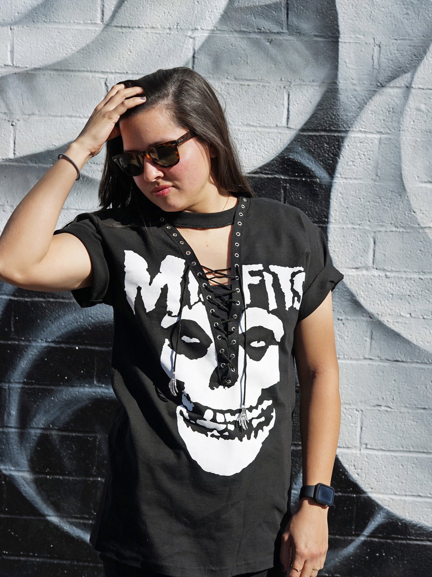 The Misfits Lace-Up Top: Upcycled Gothic Band Shirt