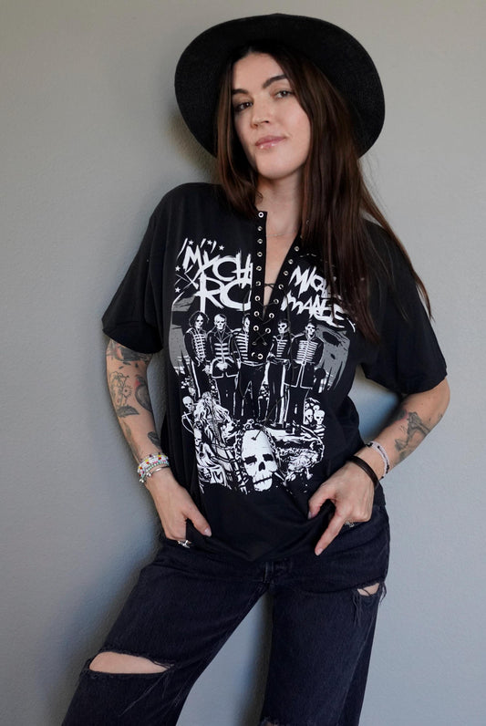 My Chemical Romance Lace-Up Band Tee: Upcycled Concert Shirt