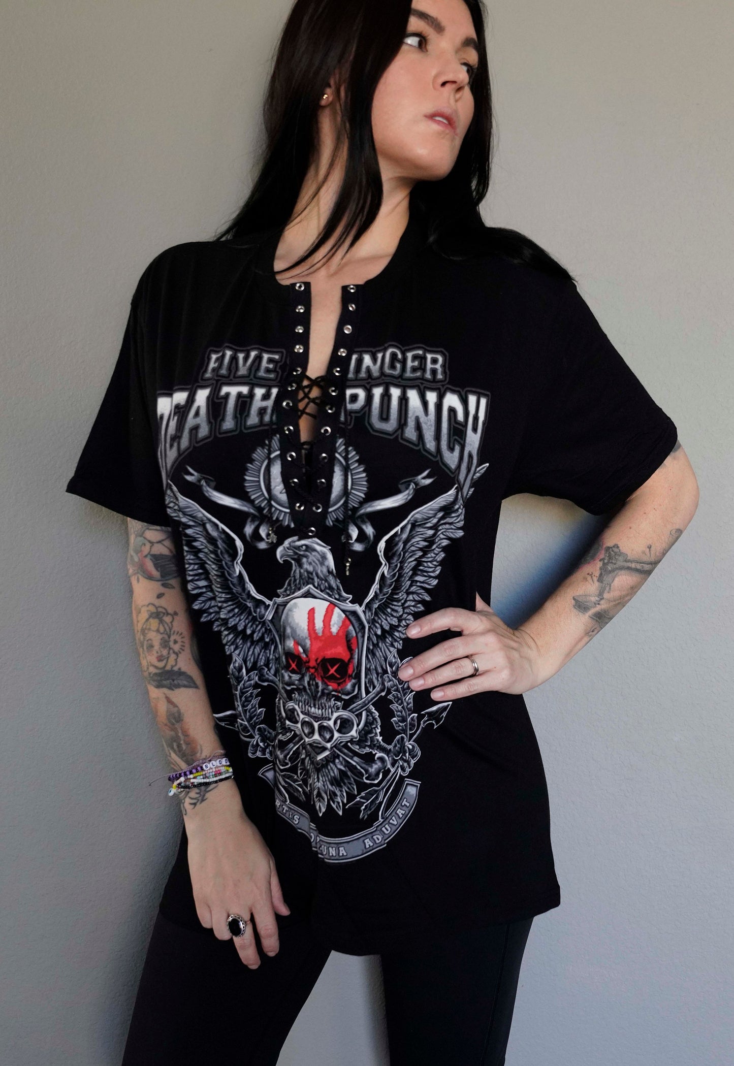 Five Finger Dead Punch concert Music festival band crew Tee Shirt, T-Shirt, Lace Up Band Tee Tour
