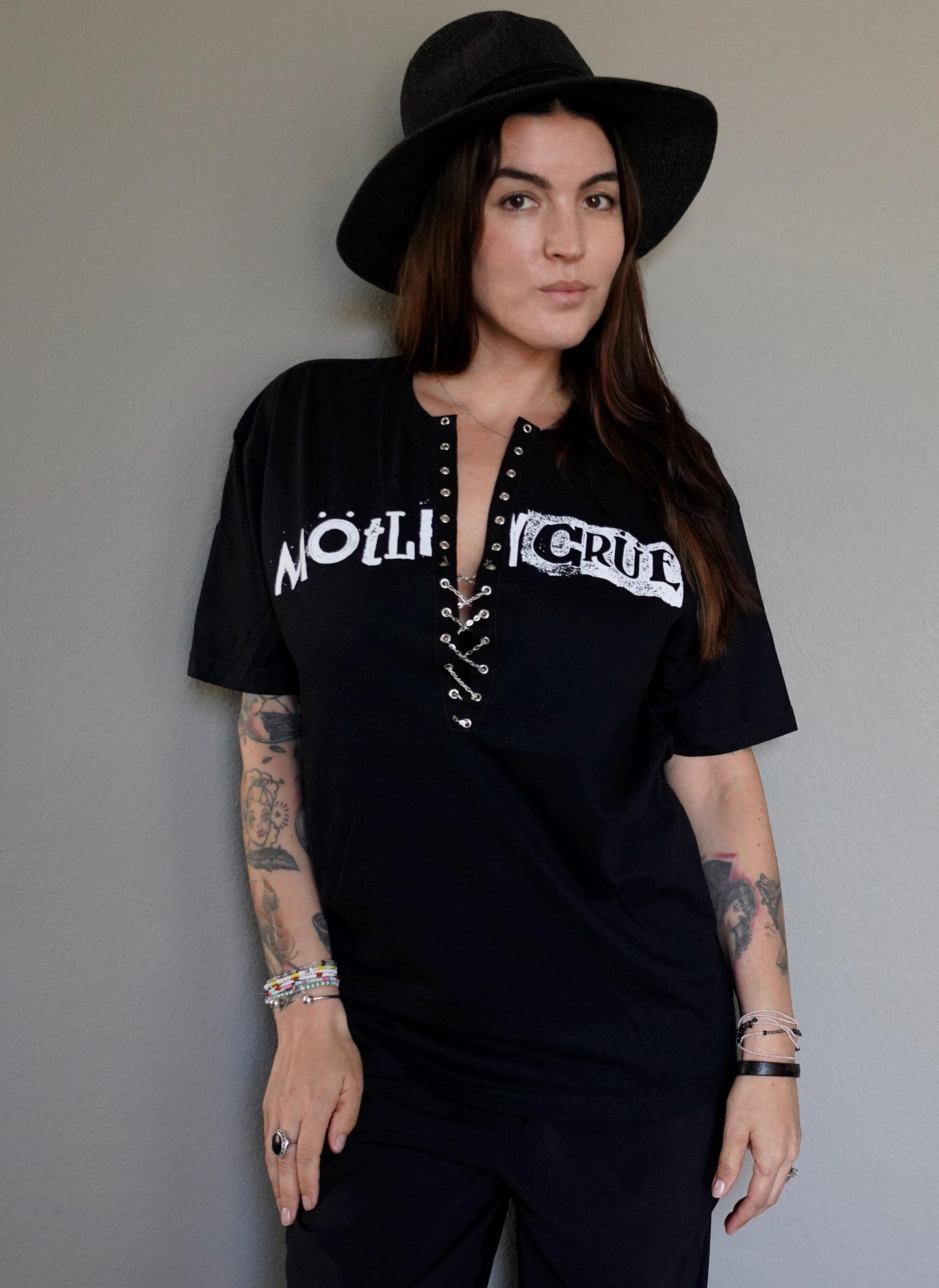 Motley Crue Lace-Up Band Tee: Upcycled Concert T-Shirt