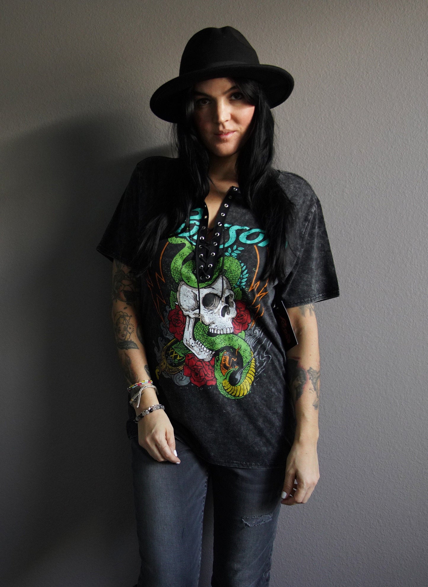 Poison concert Music festival band crew Tee Shirt, T-Shirt, Lace Up Band Tee