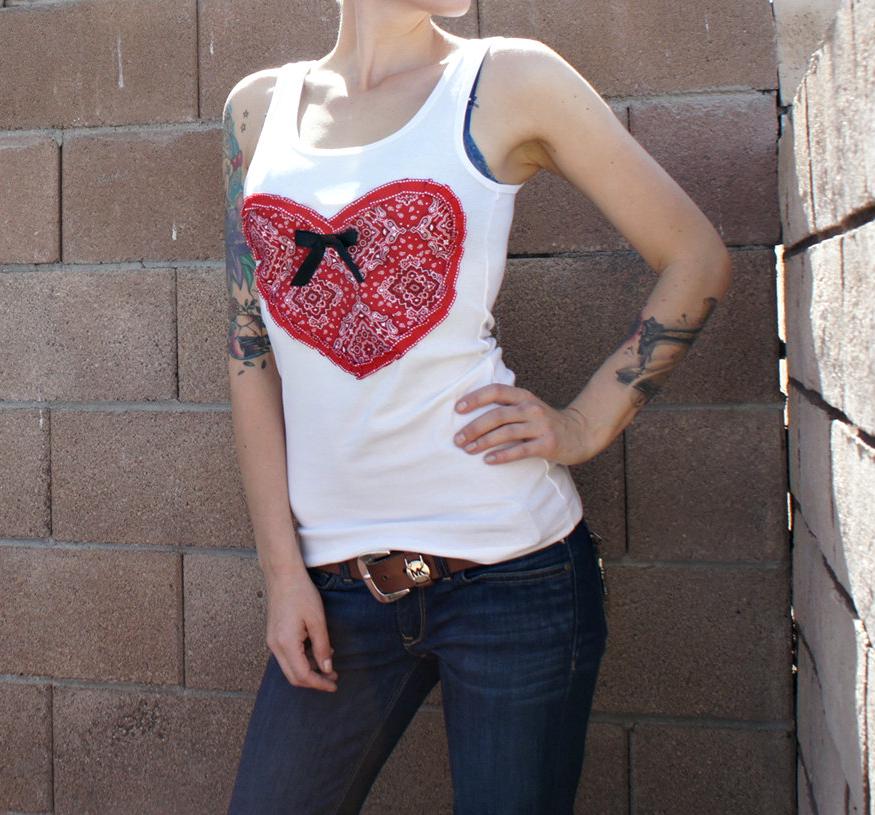 Olivia Paige -Pin up bandana bow heart tank top rockabilly