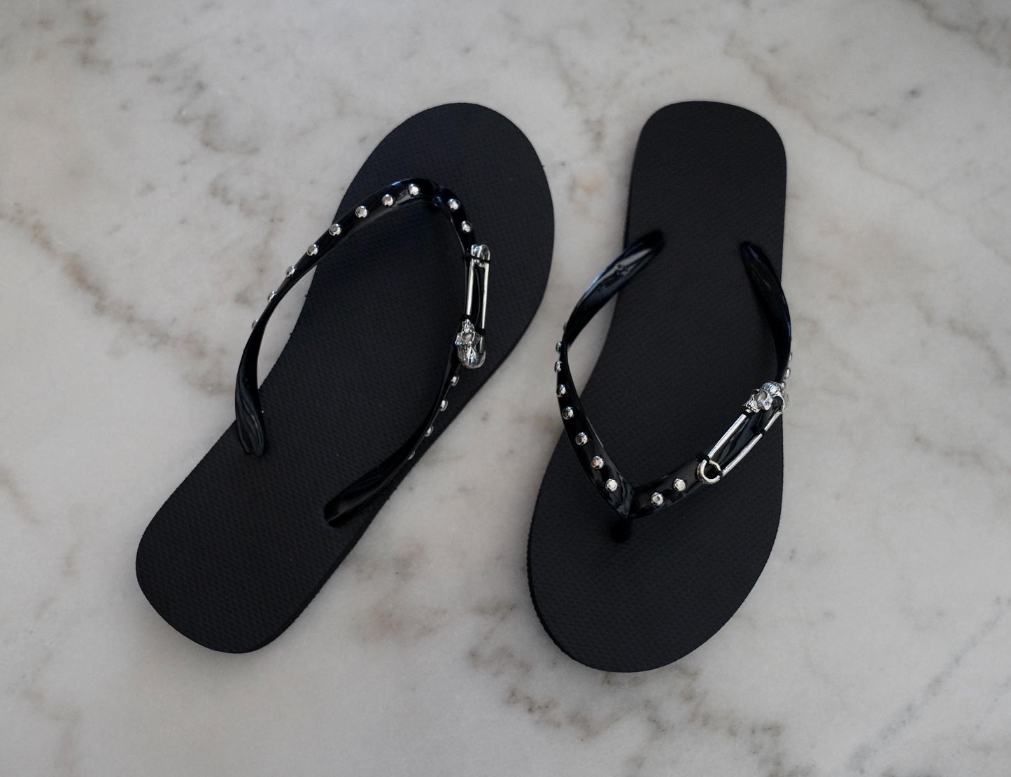 Olivia Paige -  Silver Studs Skull Safe pin   Harley skulls rockabilly Flip flops