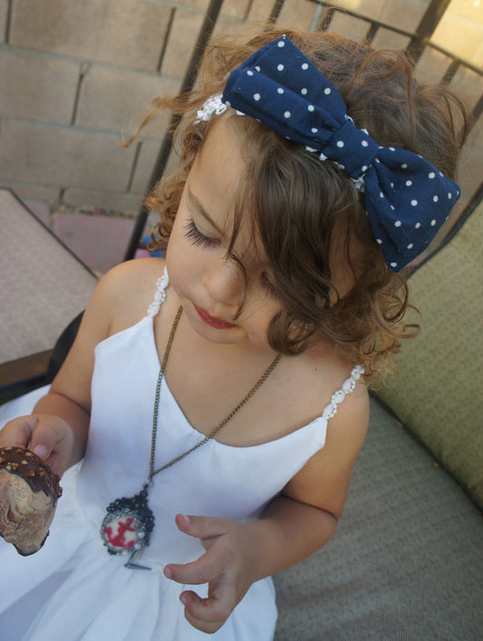 Olivia Paige -Pin up baby girl Sailor Navy polka dot bow HEADBAND