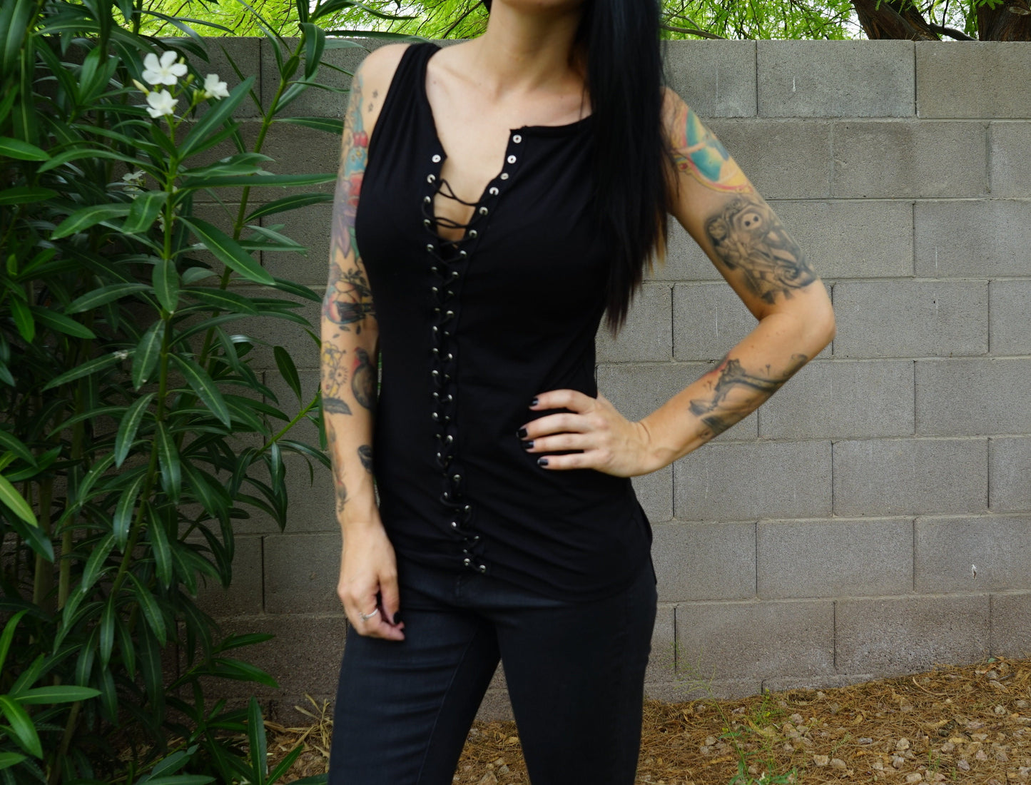 Olivia Paige Clothing -Front Eyelet  lace up tank top summer lacing
