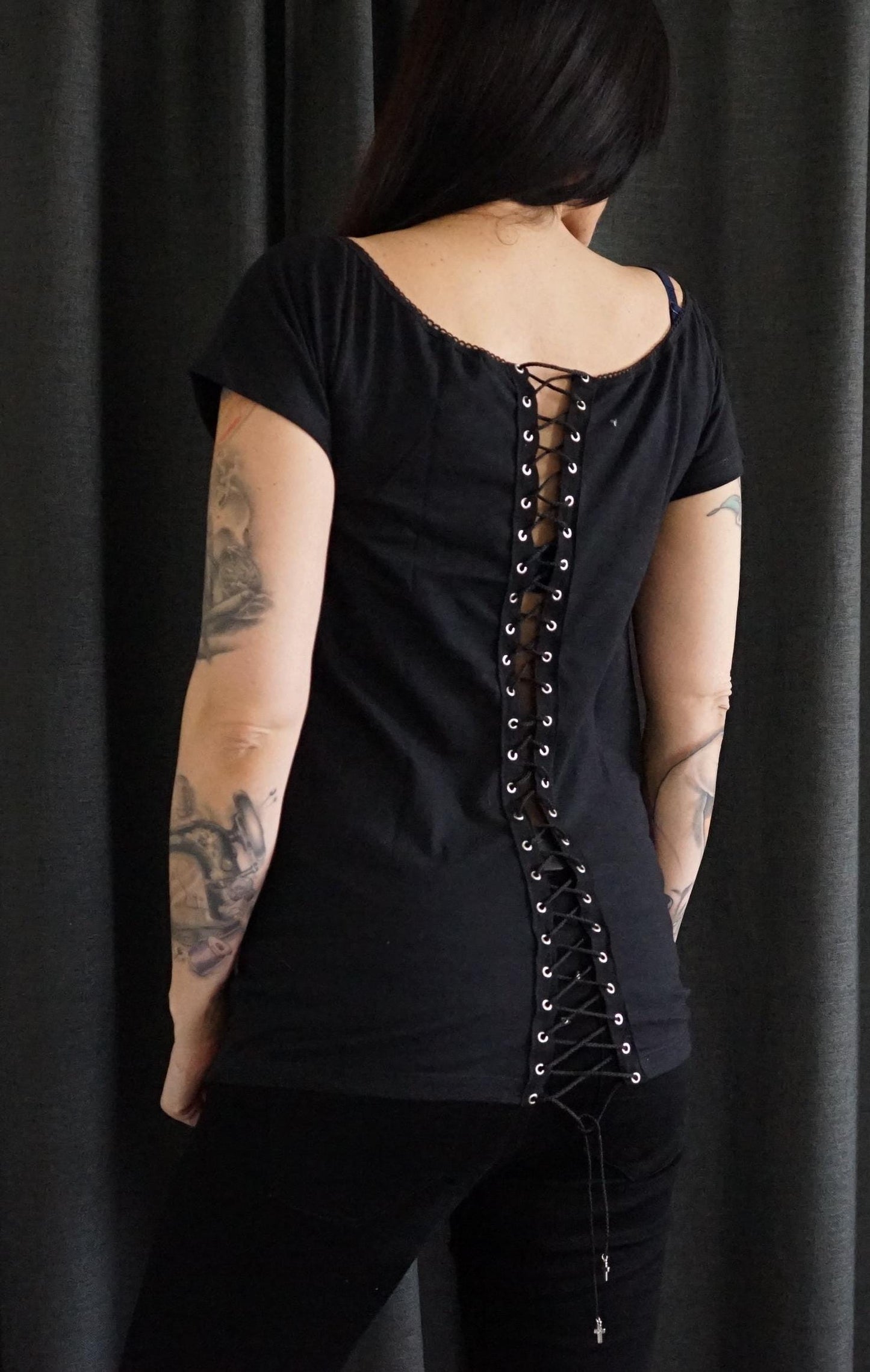 Lace-Up Metallica Band Tee: Upcycled Concert T-Shirt