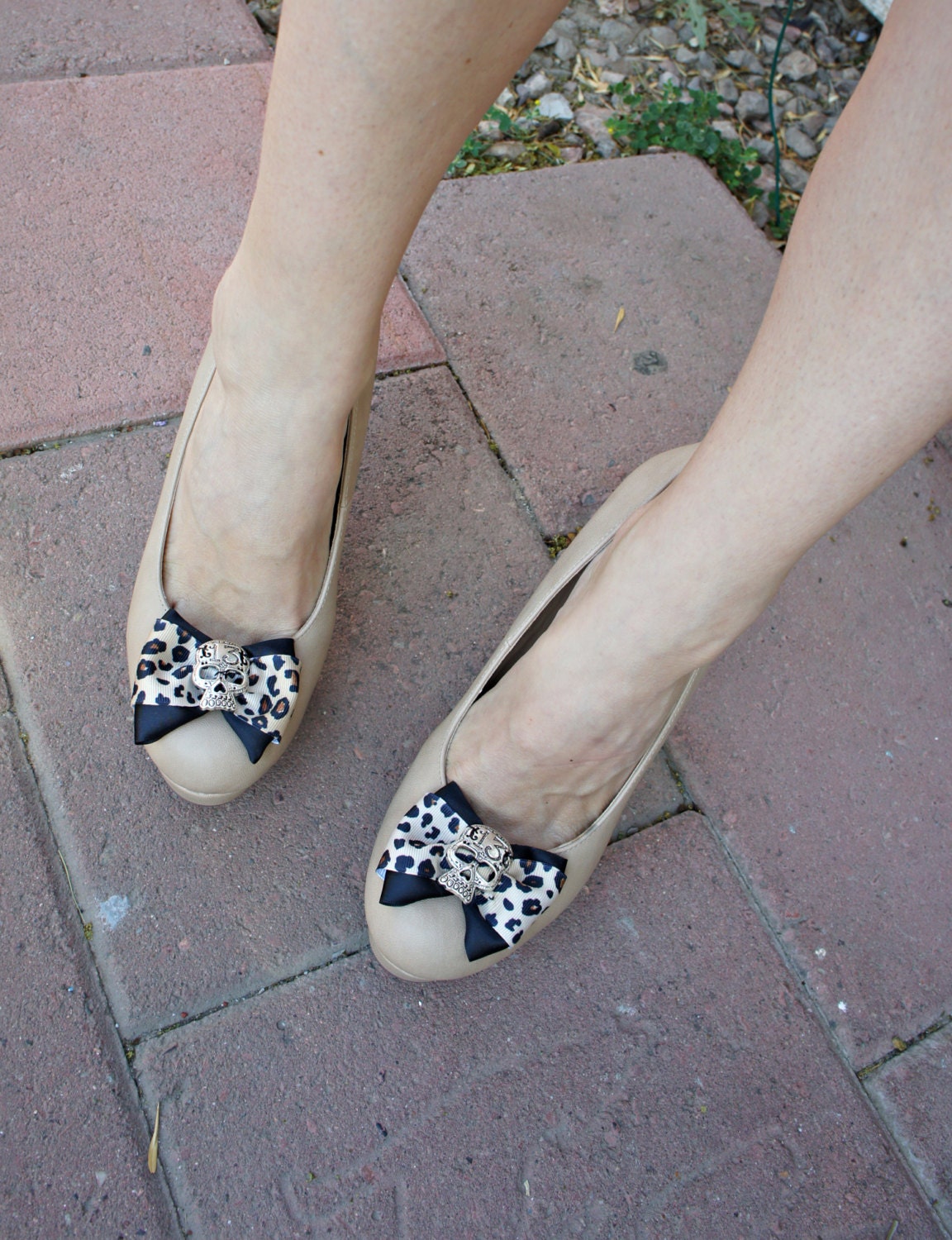 Olivia Paige- Pin up rockabilly  Leopard  satin black shoes clips sugar skulls skeleton