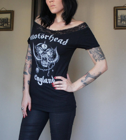 Motorhead Lace Shoulder off Concert Tee: Upcycled Band T-Shirt