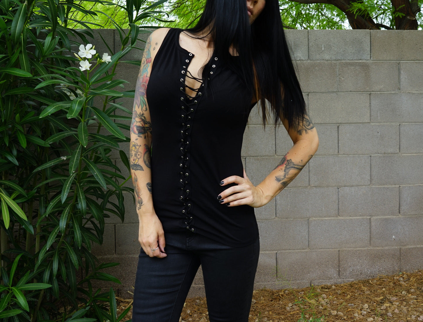 Olivia Paige Clothing -Front Eyelet  lace up tank top summer lacing