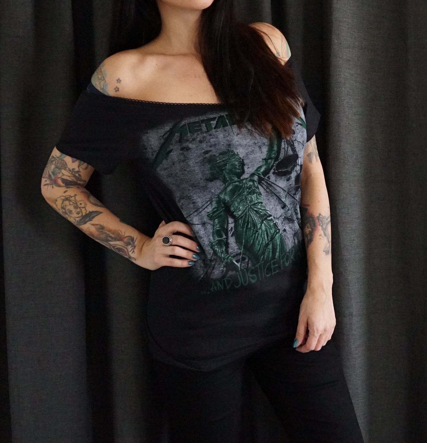 Lace-Up Metallica Band Tee: Upcycled Concert T-Shirt