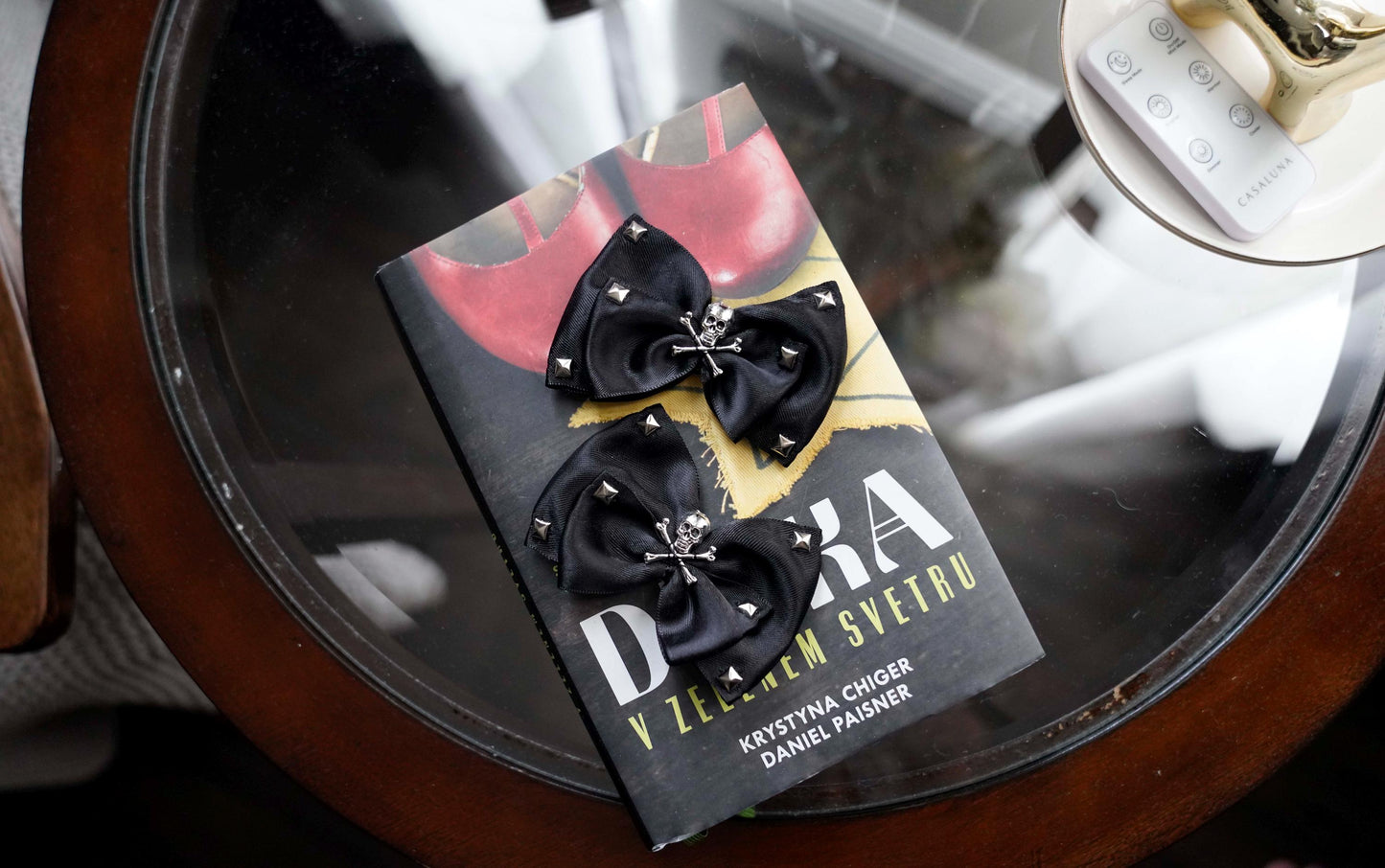 Black Satin Bow Shoe Clips: Sugar Skull Studded Punk Rock