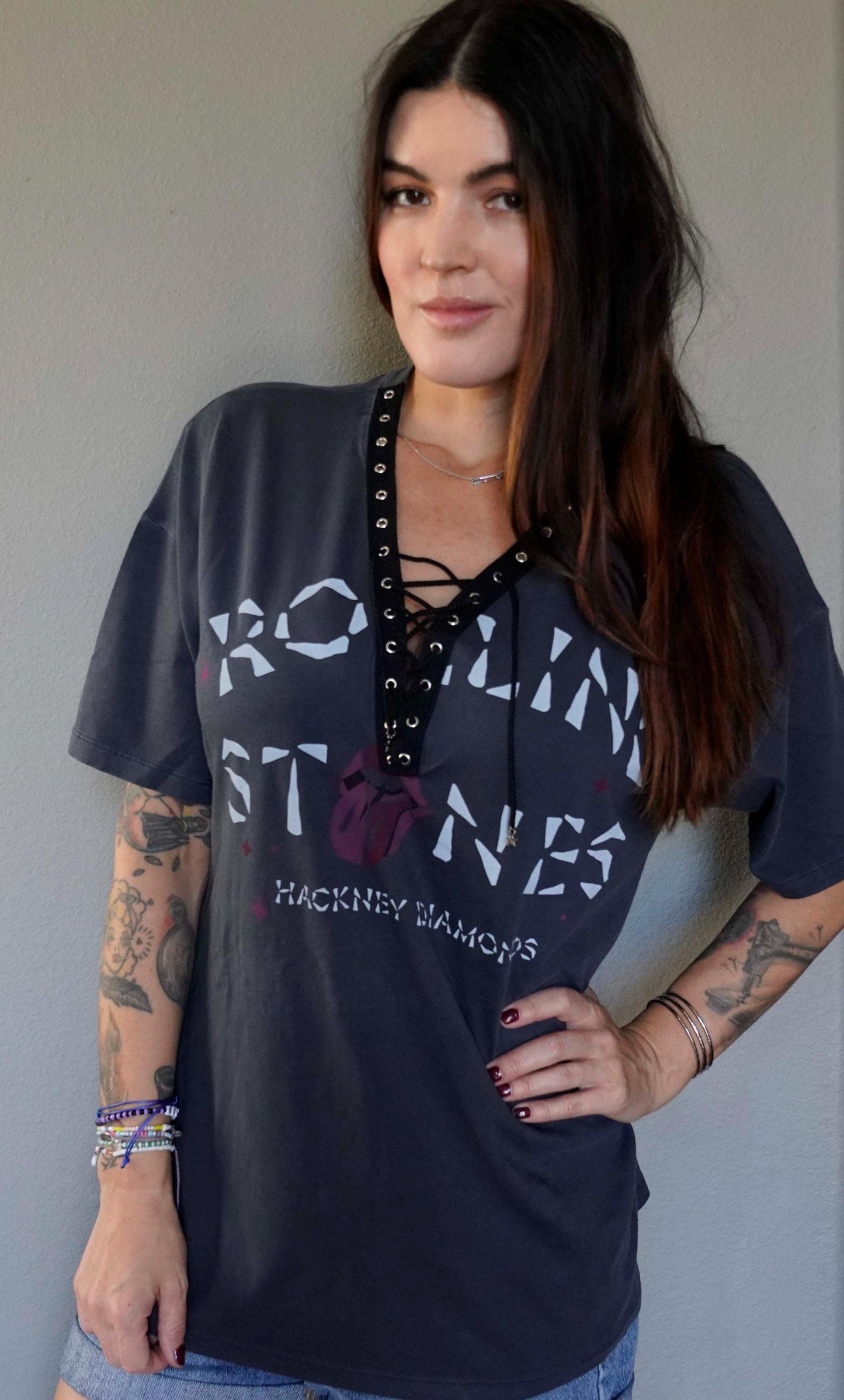 Rolling Stones Lace-Up Band Tee: Modified Concert Shirt